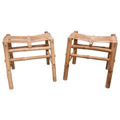 Pair of Bamboo and Wicker Benches