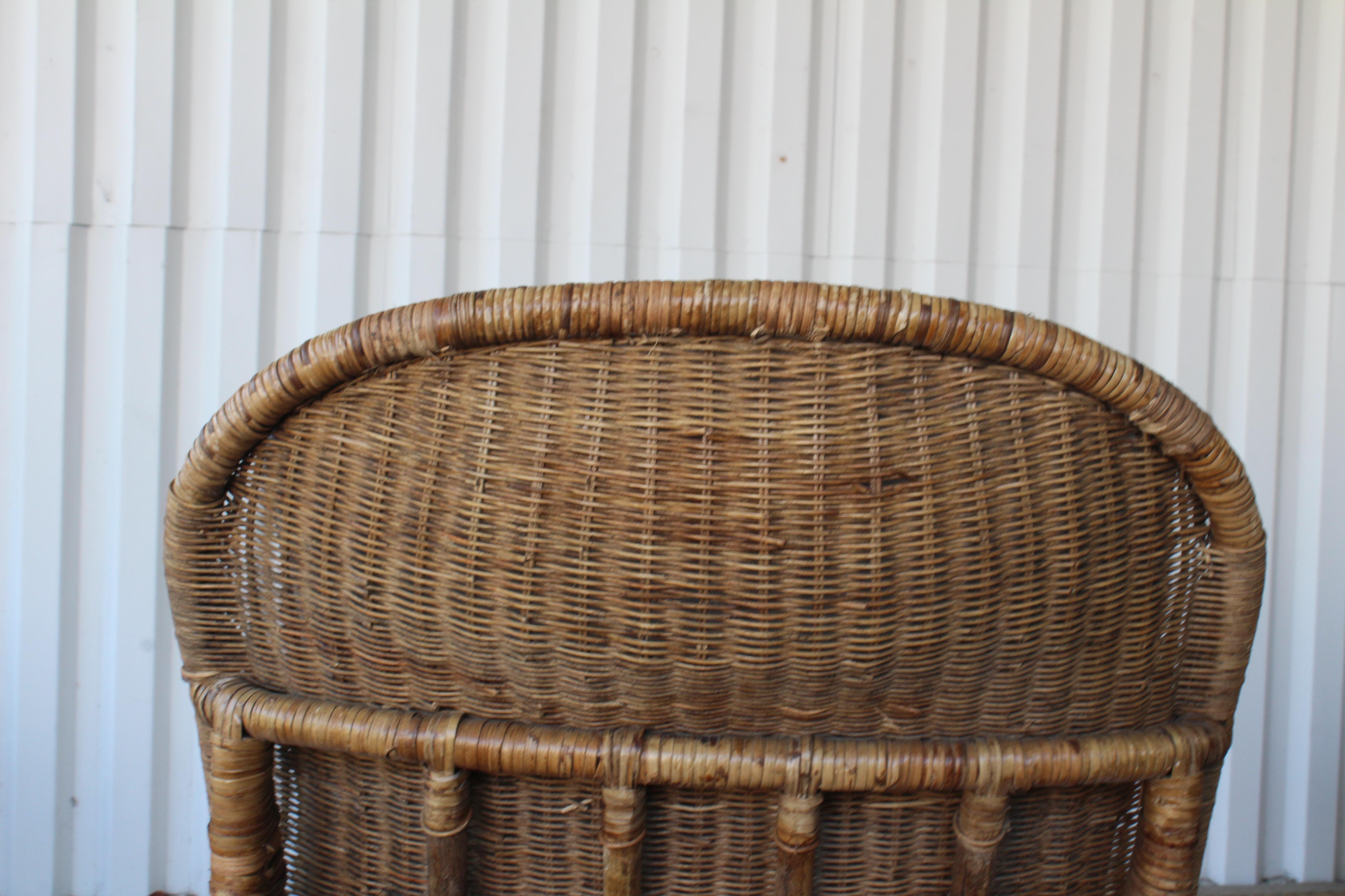 Bamboo and Wicker Lounge Chair, Italy, 1960s. One Available.  4