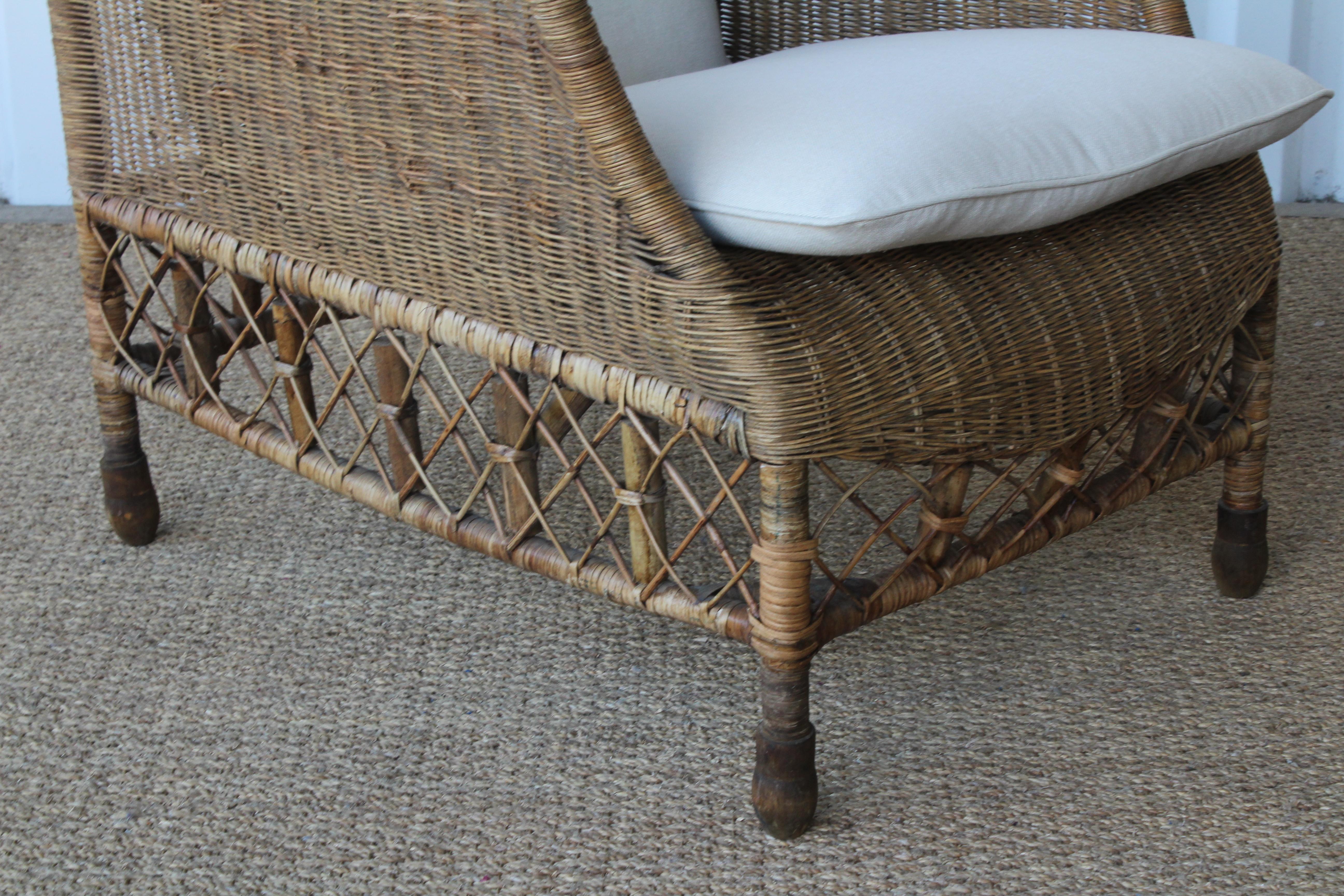 Bamboo and Wicker Lounge Chair, Italy, 1960s. One Available.  5