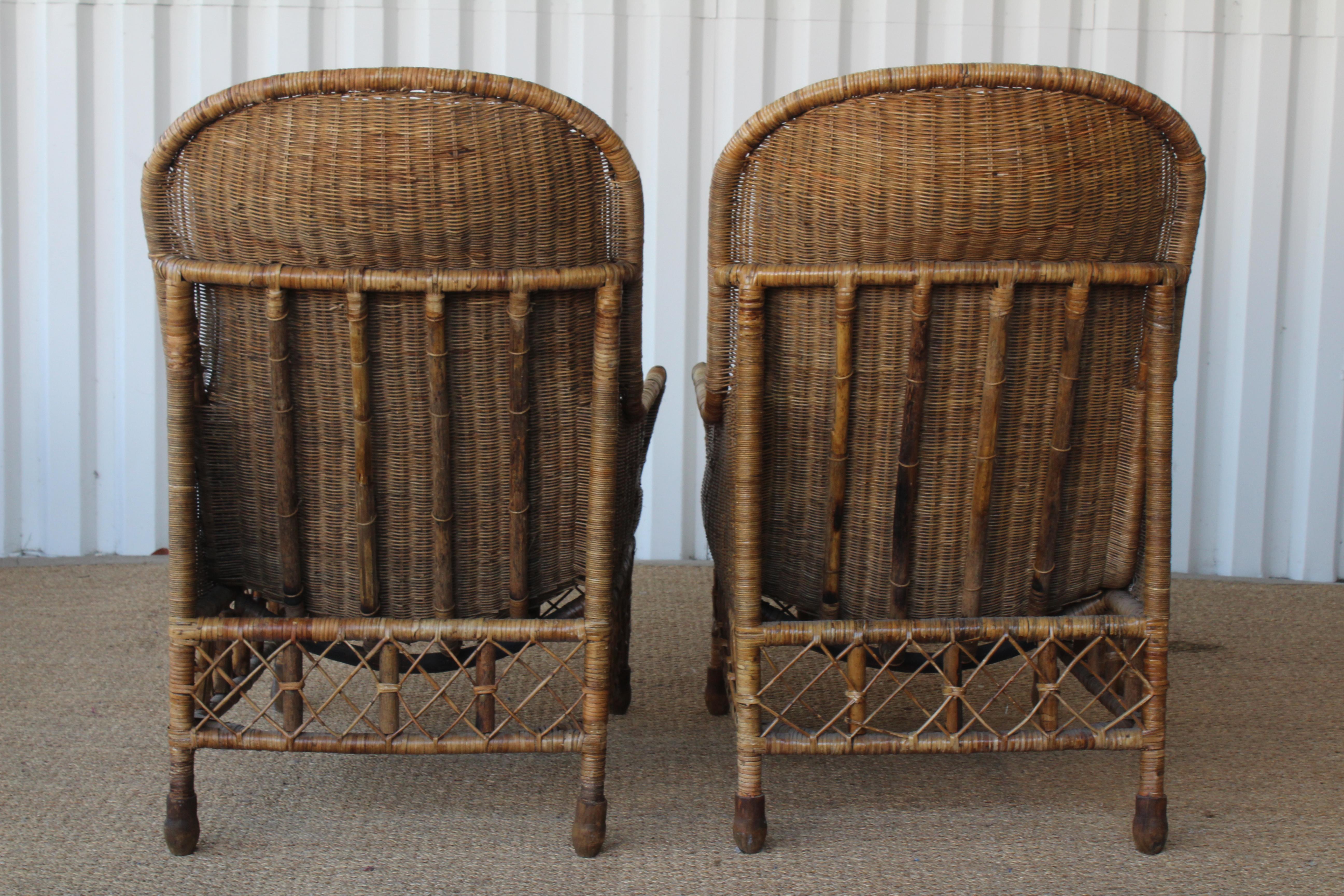 Mid-Century Modern Bamboo and Wicker Lounge Chair, Italy, 1960s. One Available. 