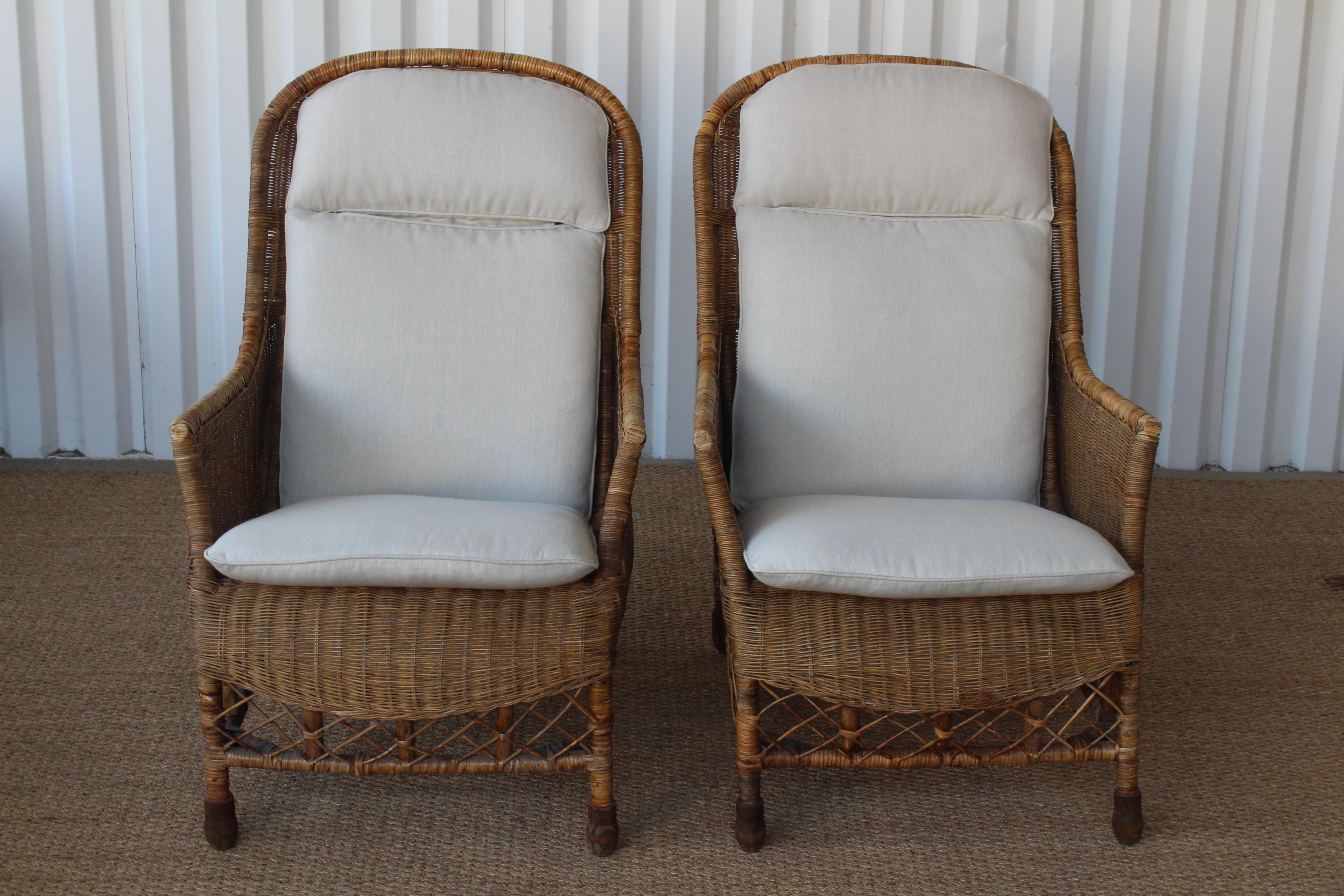 Italian Bamboo and Wicker Lounge Chair, Italy, 1960s. One Available. 