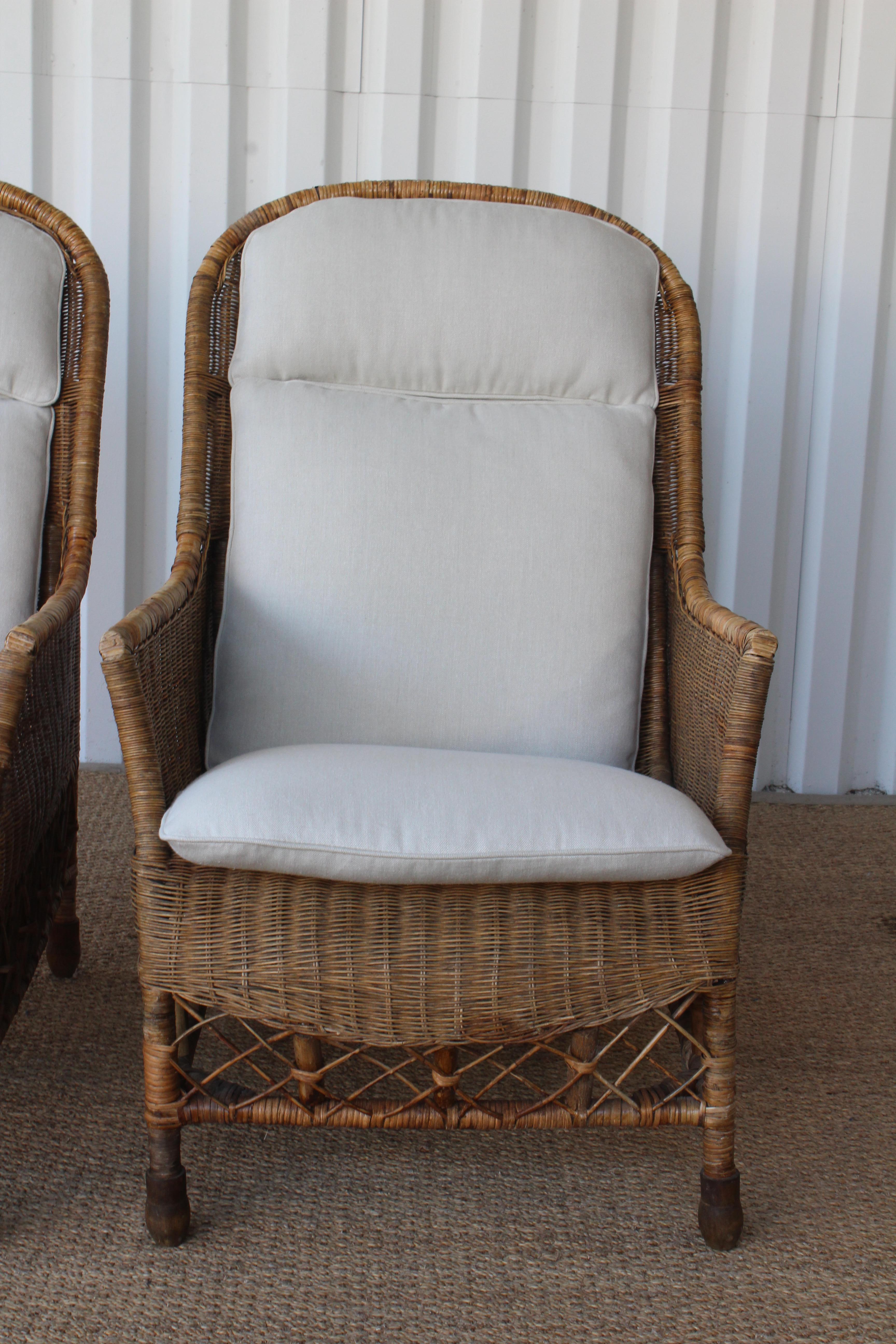 Bamboo and Wicker Lounge Chair, Italy, 1960s. One Available.  In Good Condition In Los Angeles, CA