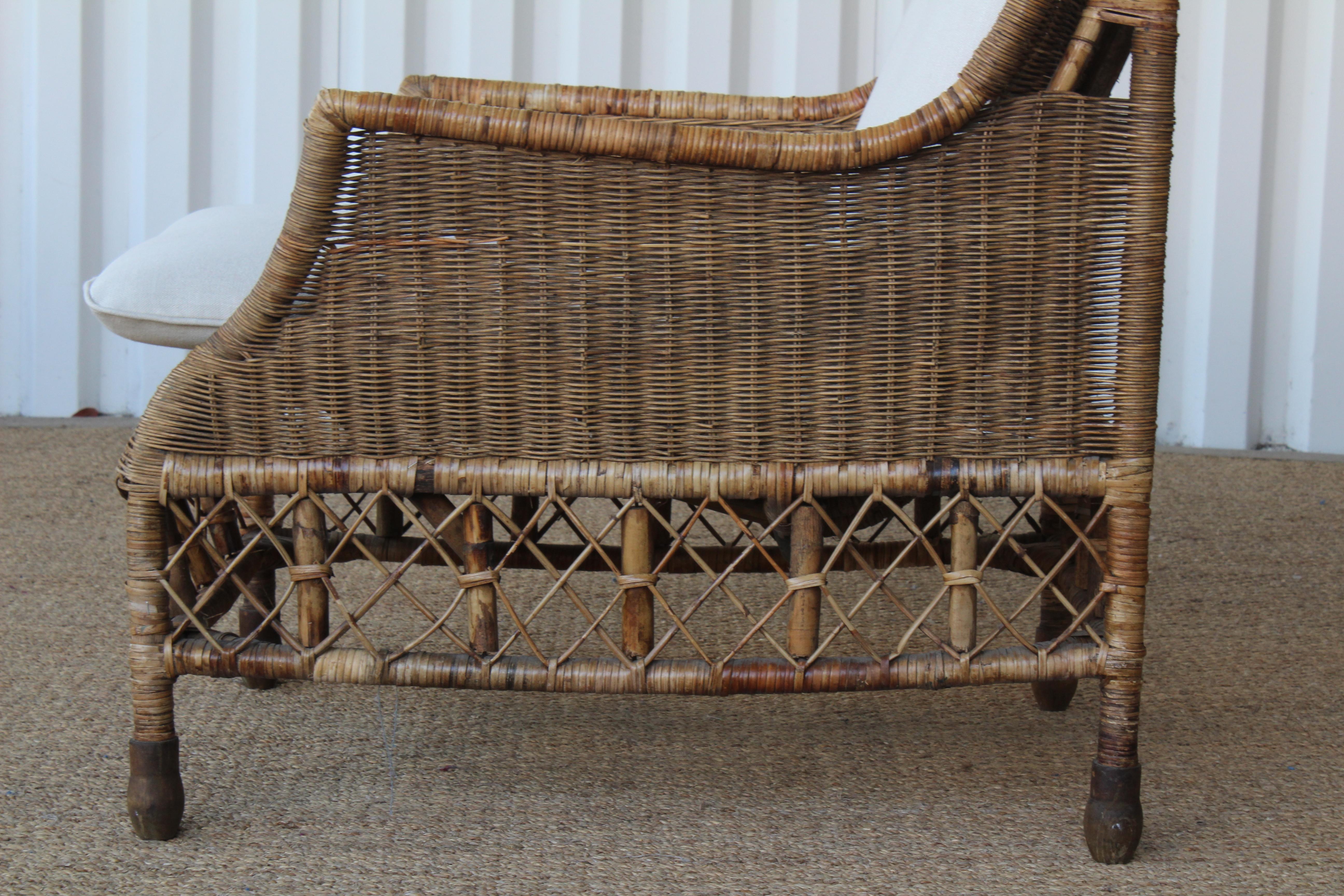 Bamboo and Wicker Lounge Chair, Italy, 1960s. One Available.  1