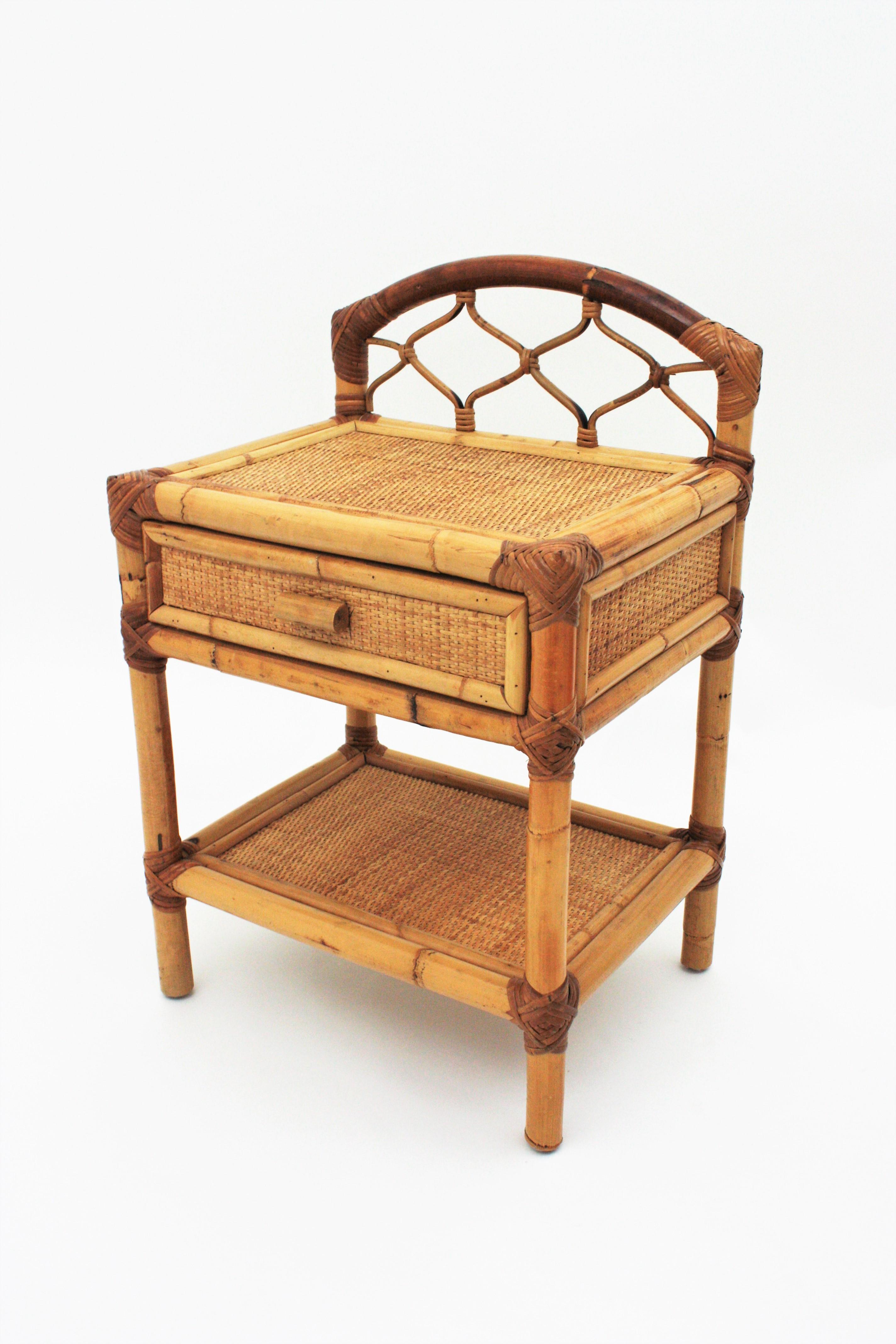 Pair of Bamboo and Woven Rattan Nightstands End Tables or Small Chests, 1970s 2