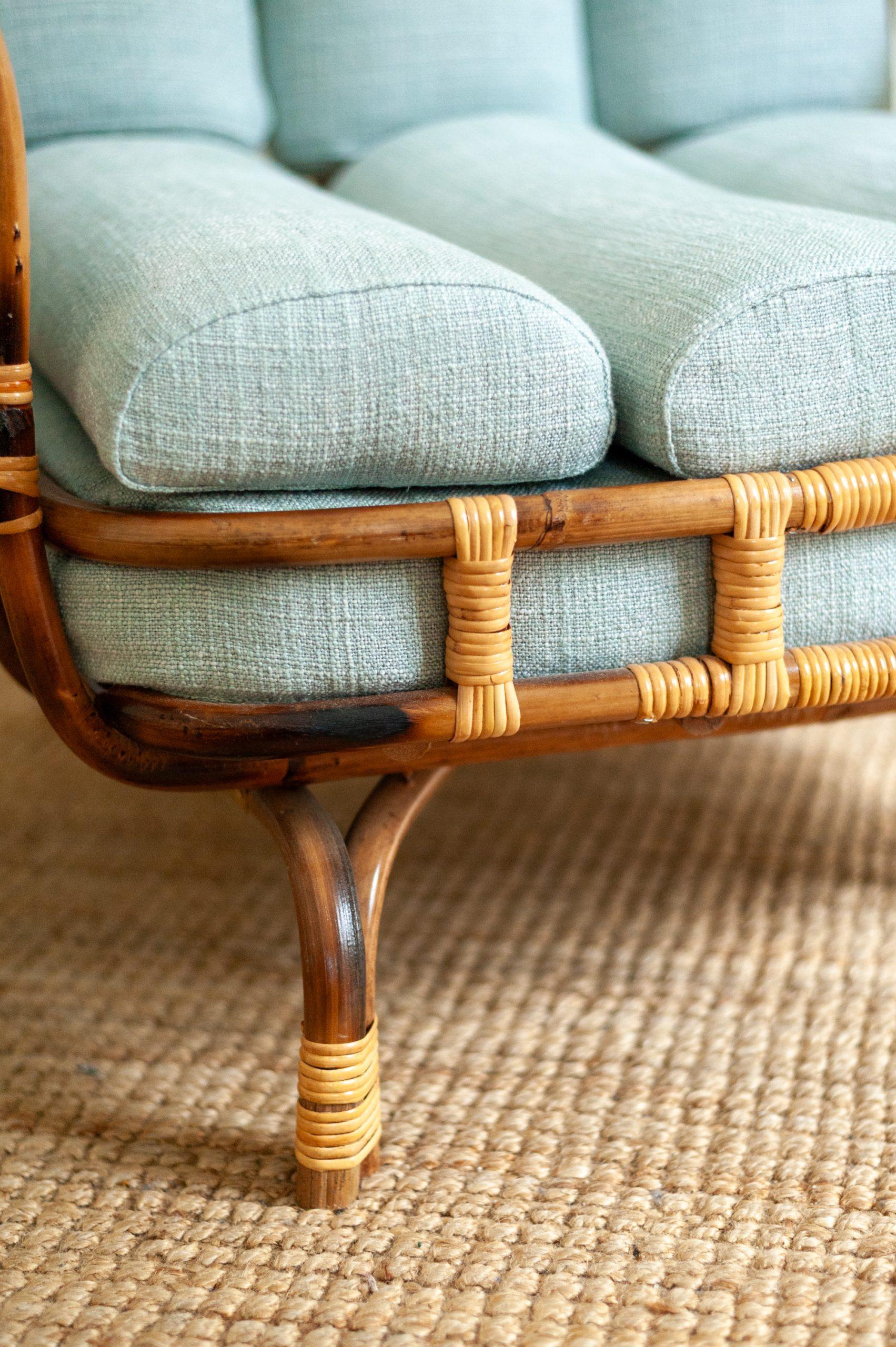 Rattan Pair of Bamboo Armchairs – 1960s Style For Sale