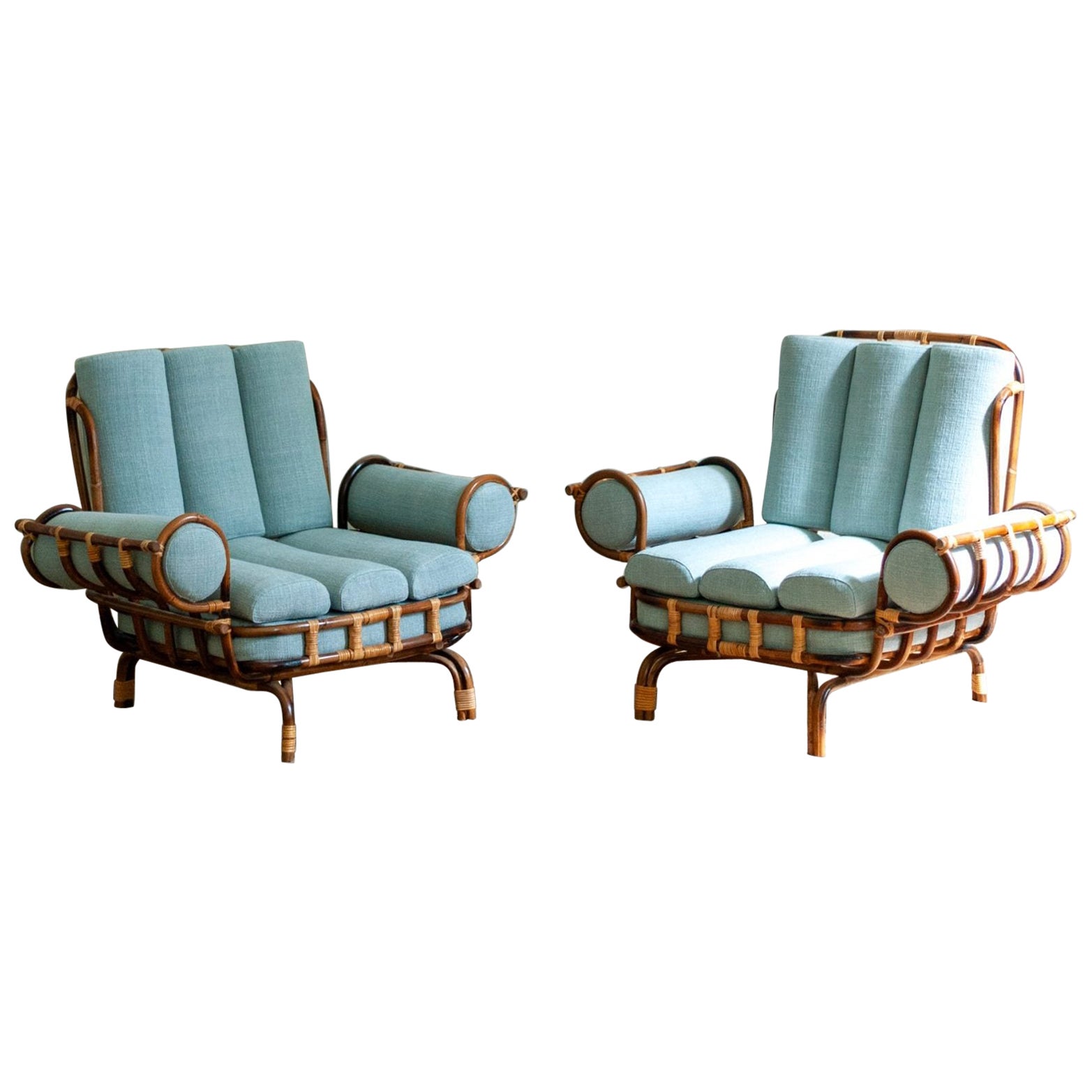 Pair of Bamboo Armchairs – 1960s Style For Sale