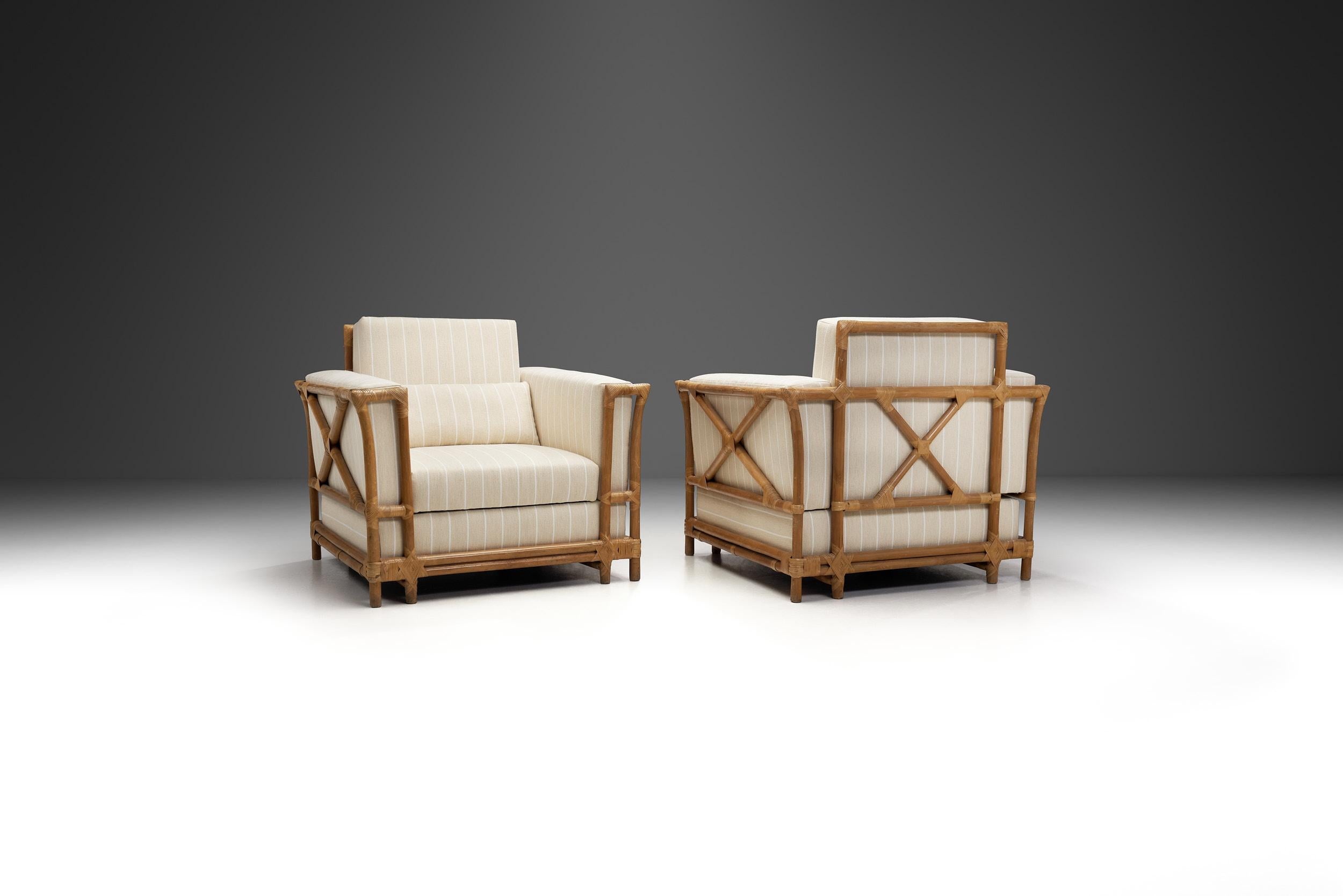 Mid-Century Modern Pair of Bamboo Armchairs by Gasparucci Italo, Italy ca 1970s For Sale