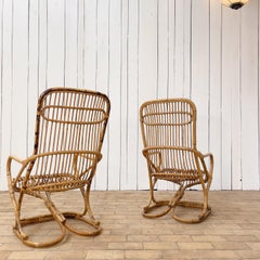 Pair of Bamboo Armchairs by Tito Agnoli Italy, 1960