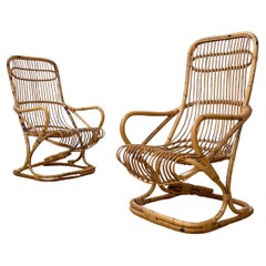 Pair of Bamboo Armchairs by Tito Agnoli Italy, 1960