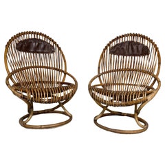 Pair of Bamboo Armchairs by Tito Agnoli – “Tre Cerchi” Model - 1960s