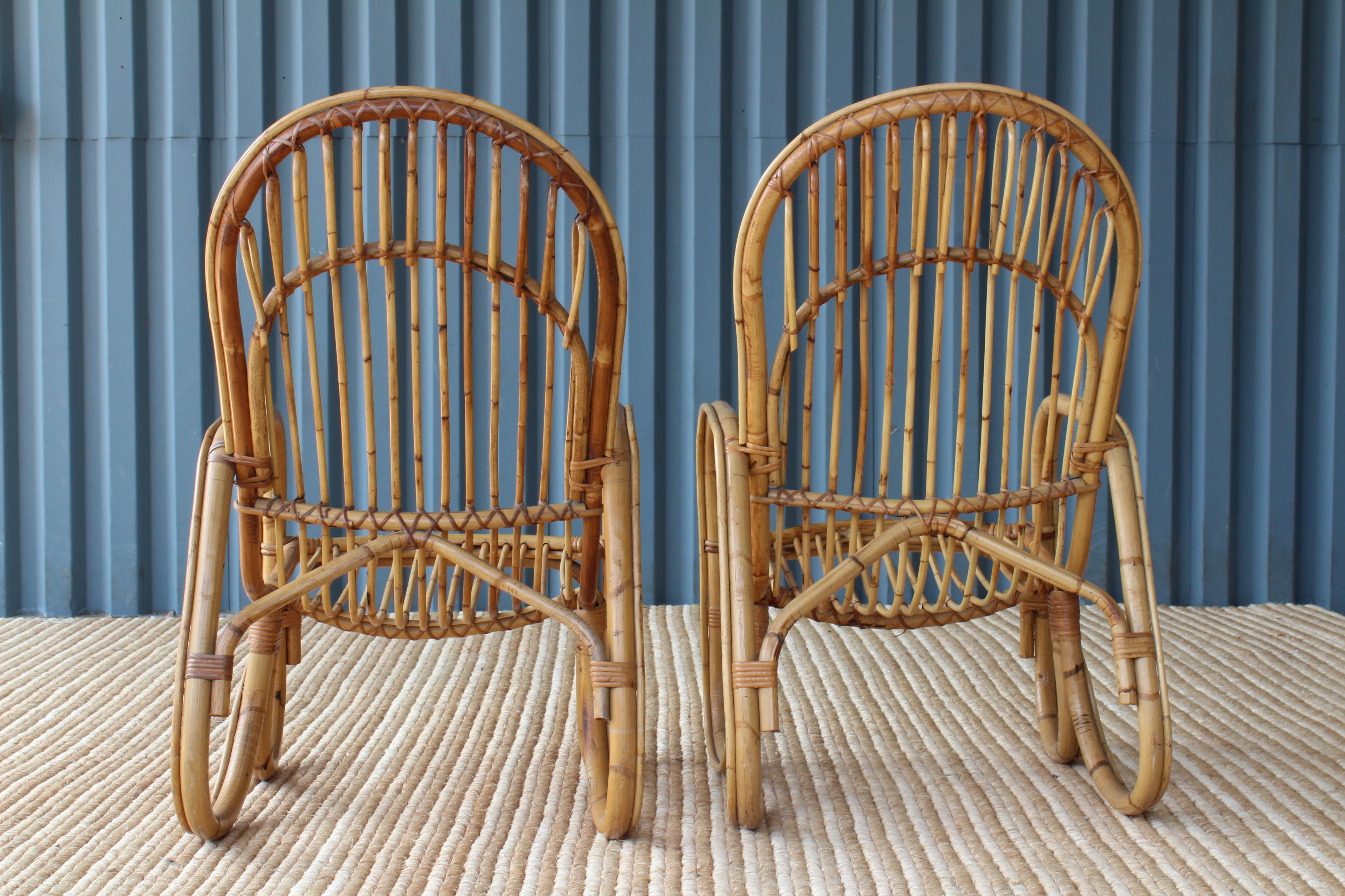 Italian Pair of Bamboo Armchairs in the Style of Franco Albini, 1960s, Italy.