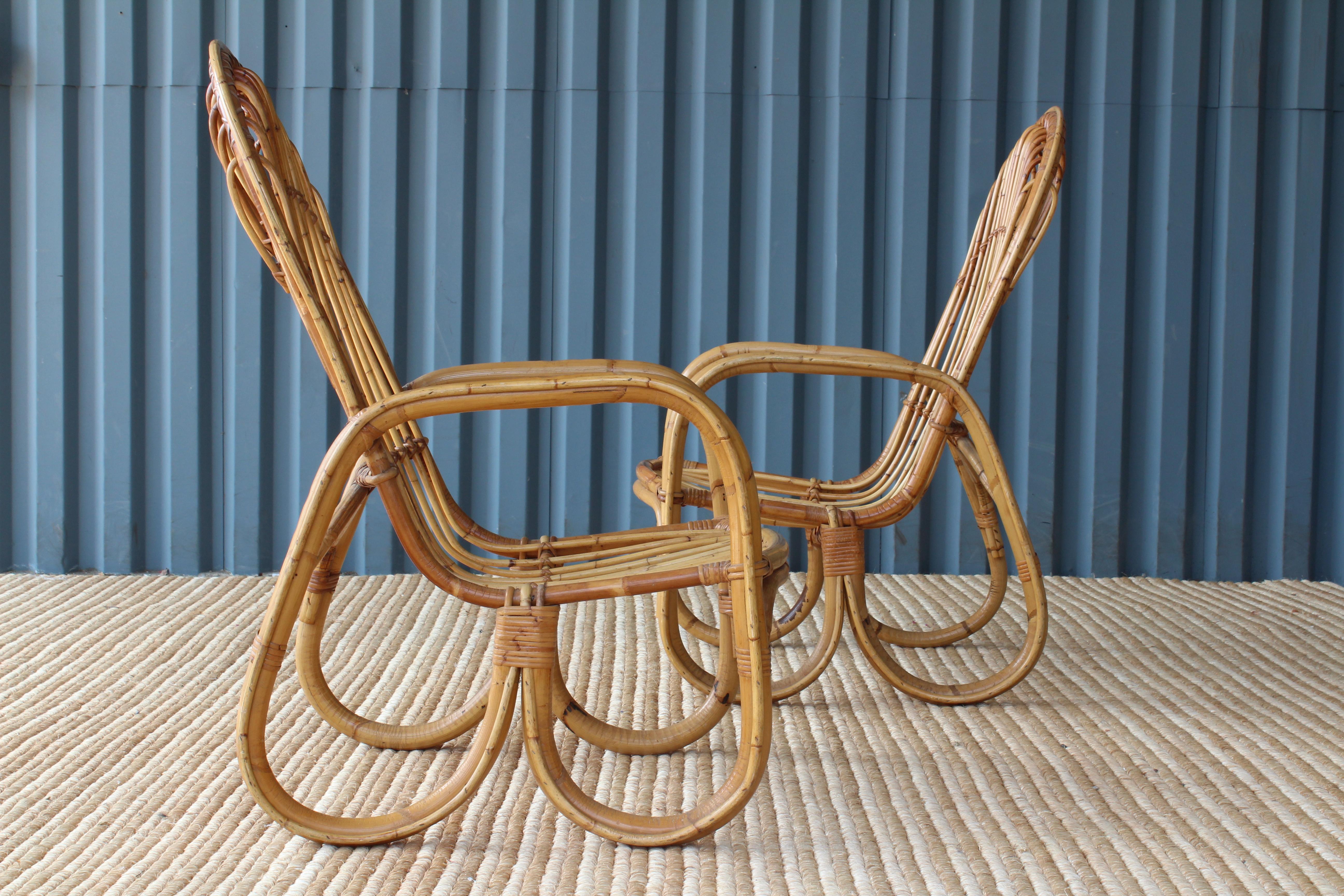 Pair of Bamboo Armchairs in the Style of Franco Albini, 1960s, Italy. In Good Condition In Los Angeles, CA