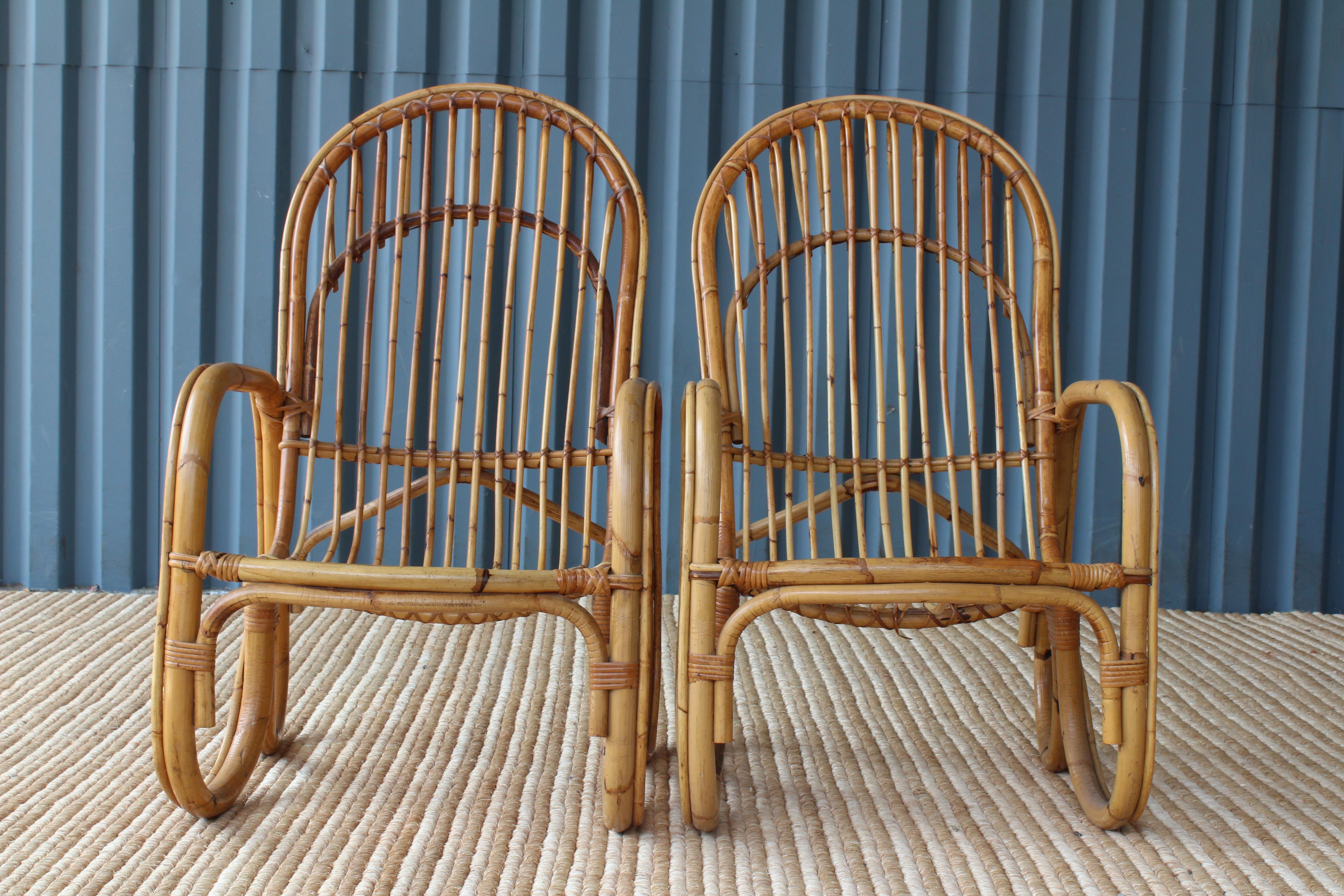 Pair of Bamboo Armchairs in the Style of Franco Albini, 1960s, Italy. 3