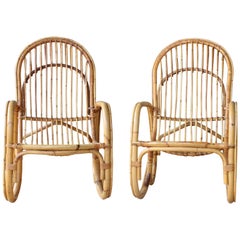 Pair of Bamboo Armchairs in the Style of Franco Albini, 1960s, Italy.
