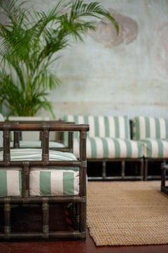 Paar Bambus-Sessel mit gestreiften Polstern