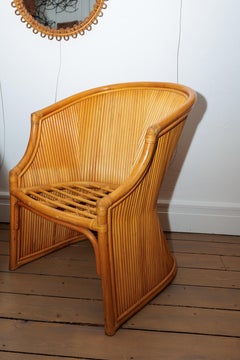 Pair of Bamboo Armchairs with Upholstered Cotton Seat Cushions