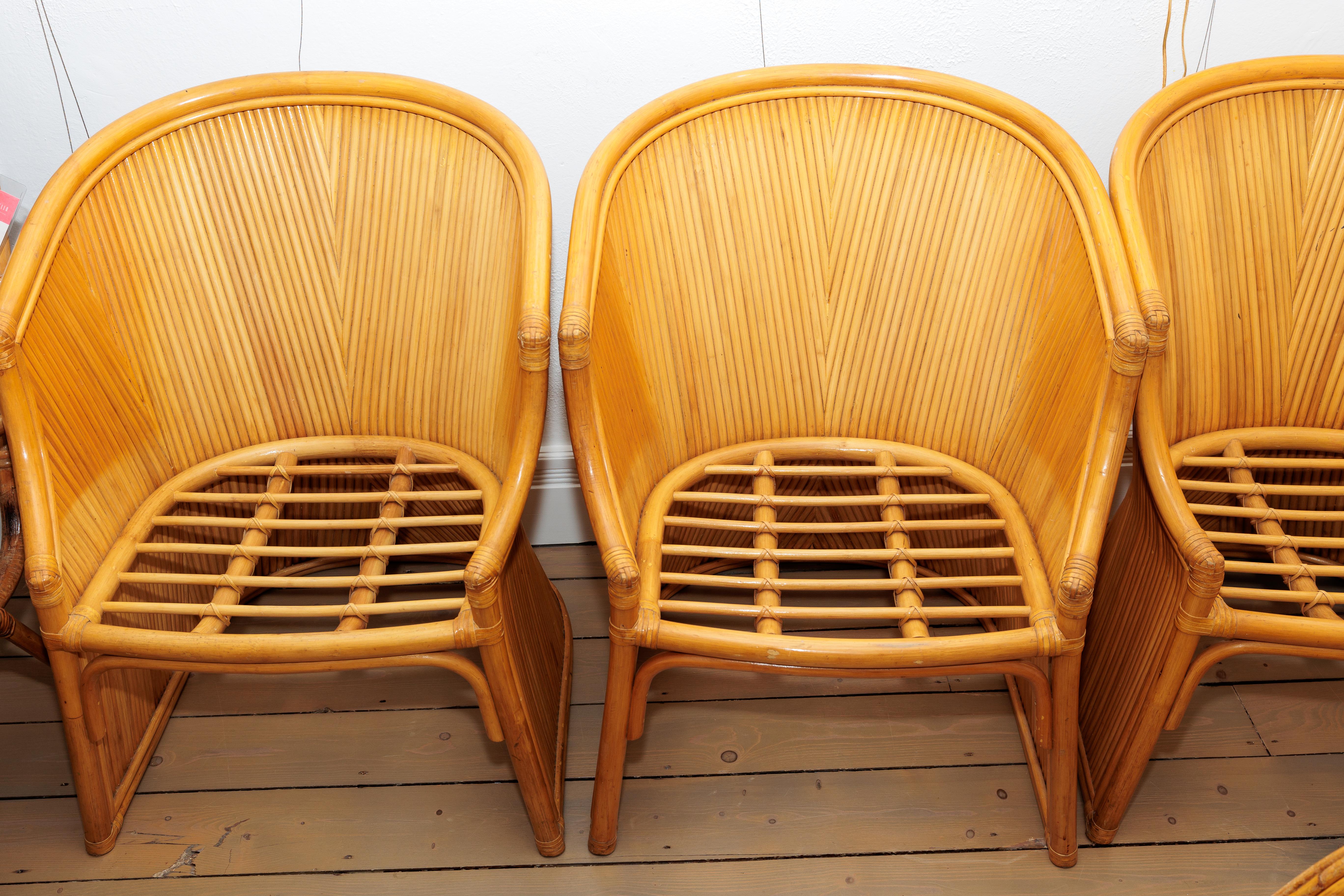 Coton Paire de fauteuils en bambou avec coussins d'assise en coton rembourrés en vente