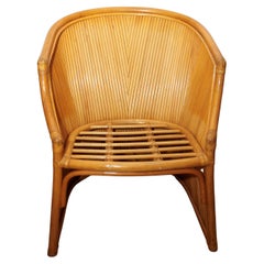 Pair of Bamboo Armchairs with Upholstered Cotton Seat Cushions