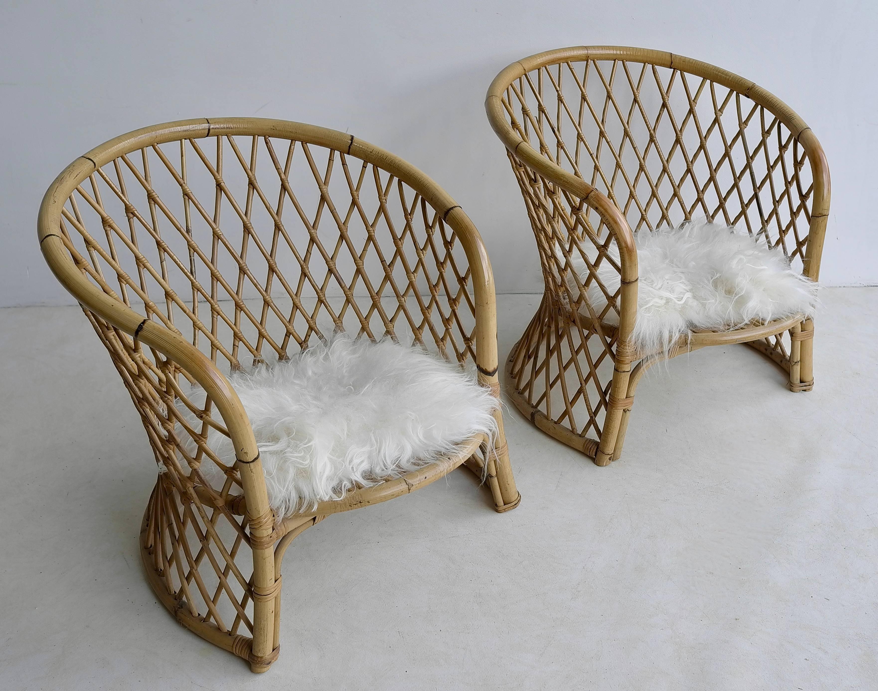 Pair of Bamboo Armchairs with Woollen Seats, 1960s In Excellent Condition In Den Haag, NL