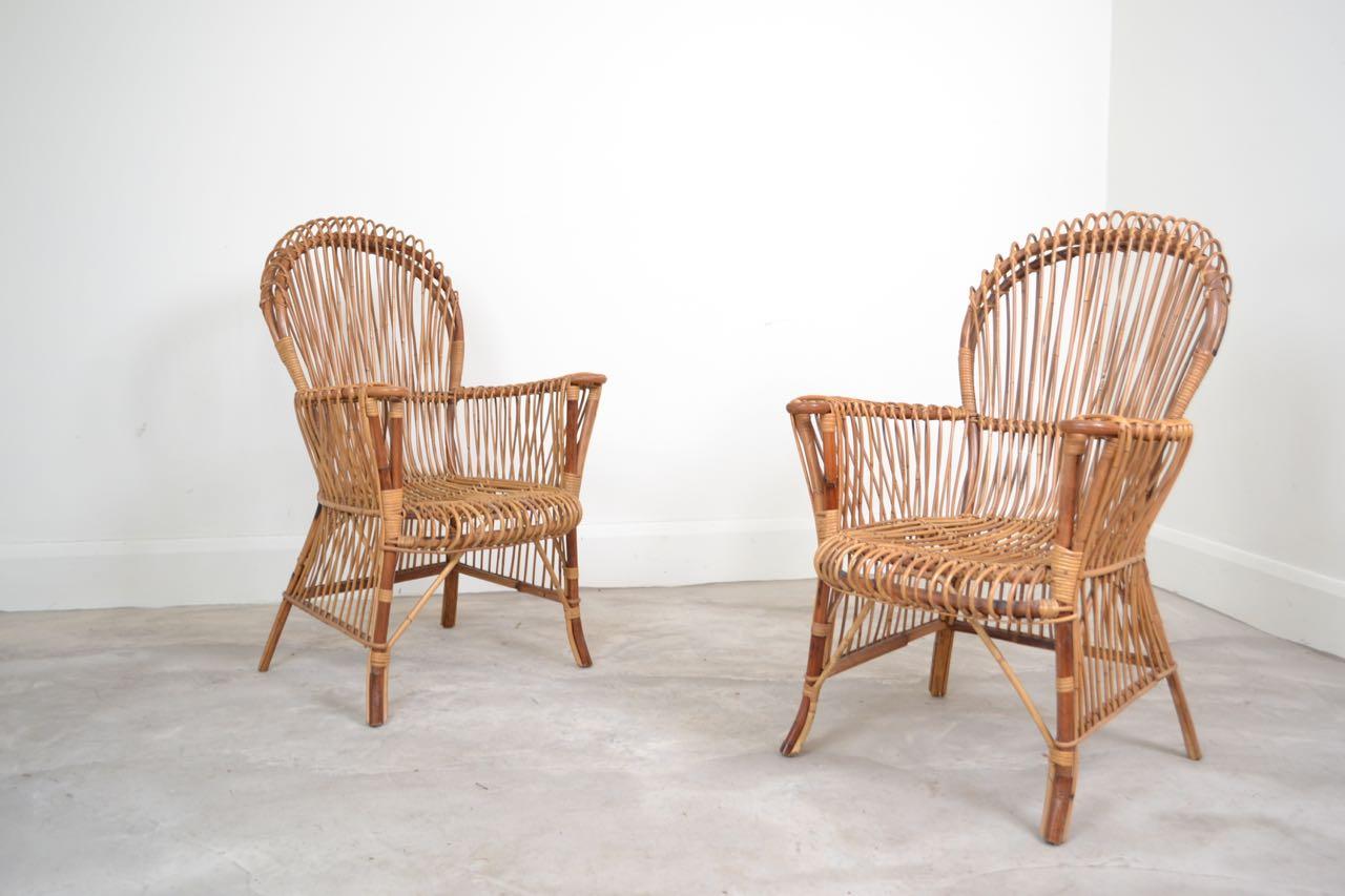 Mid-Century Modern Pair of Bamboo Armchairs, Italy, 1970