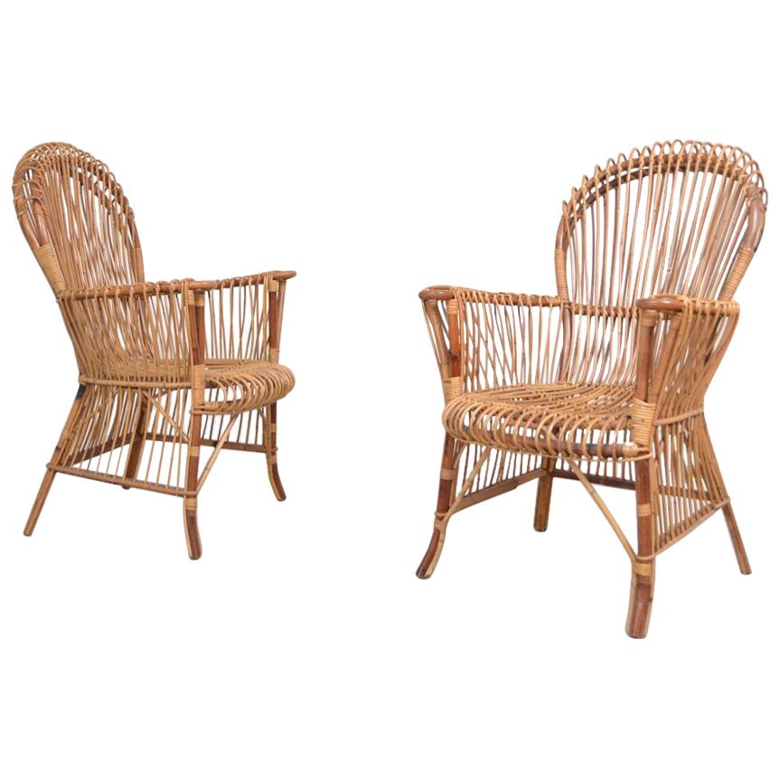 Pair of Bamboo Armchairs, Italy, 1970