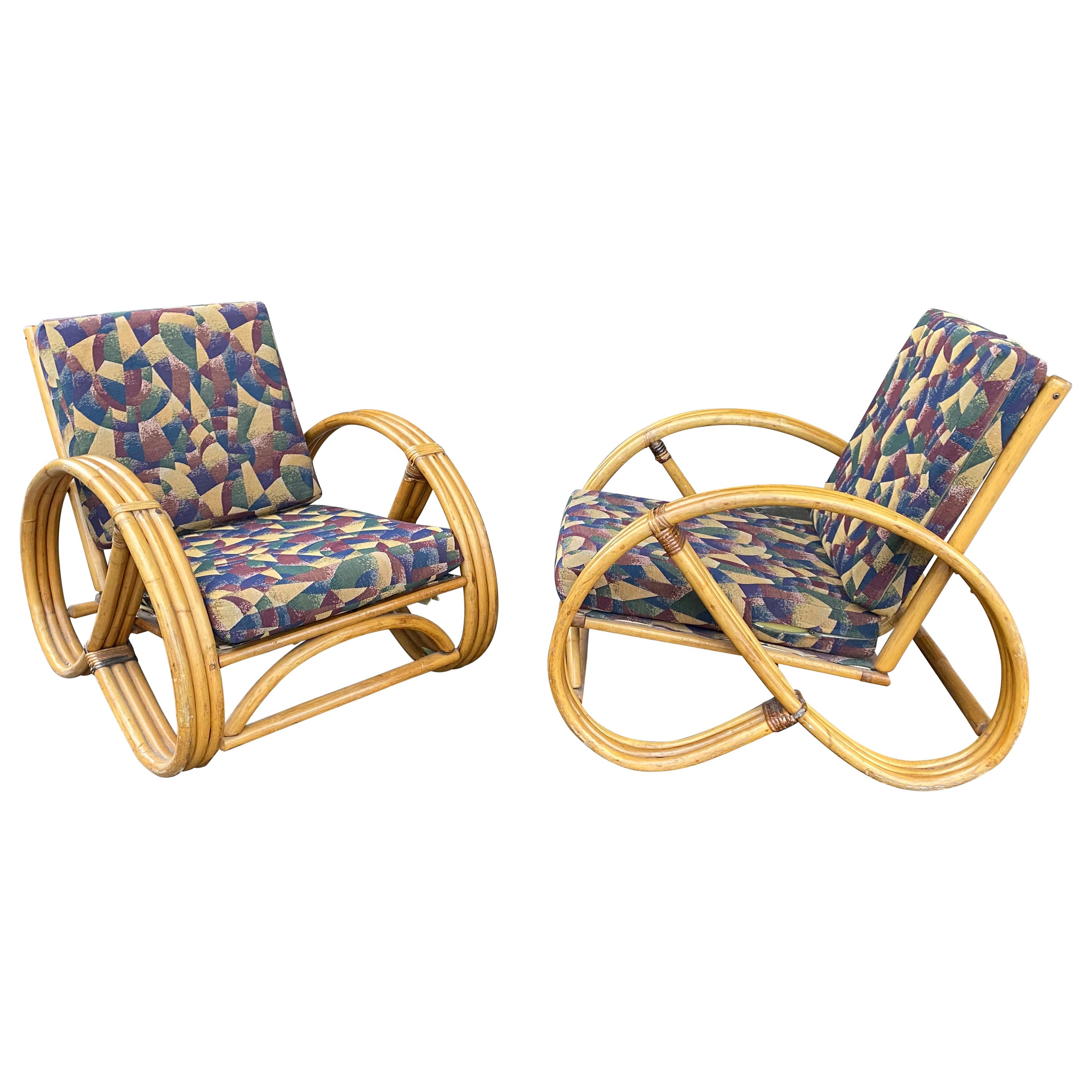 Pair of Bamboo Art Deco Pretzel Lounge Chairs Attributed to Paul Frankl