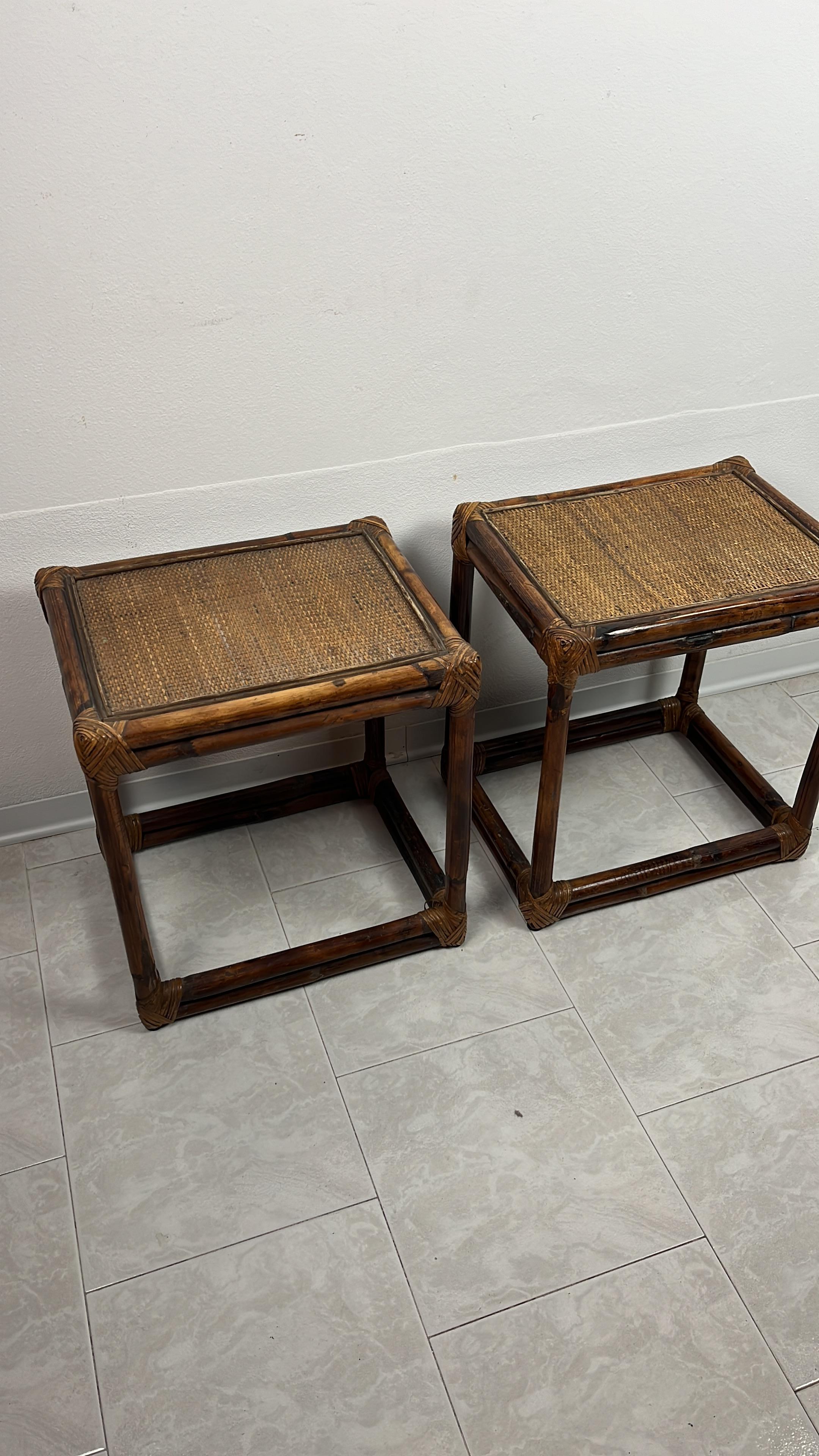 Pair of Bamboo Bedside Tables, Italy, 1960s For Sale 4