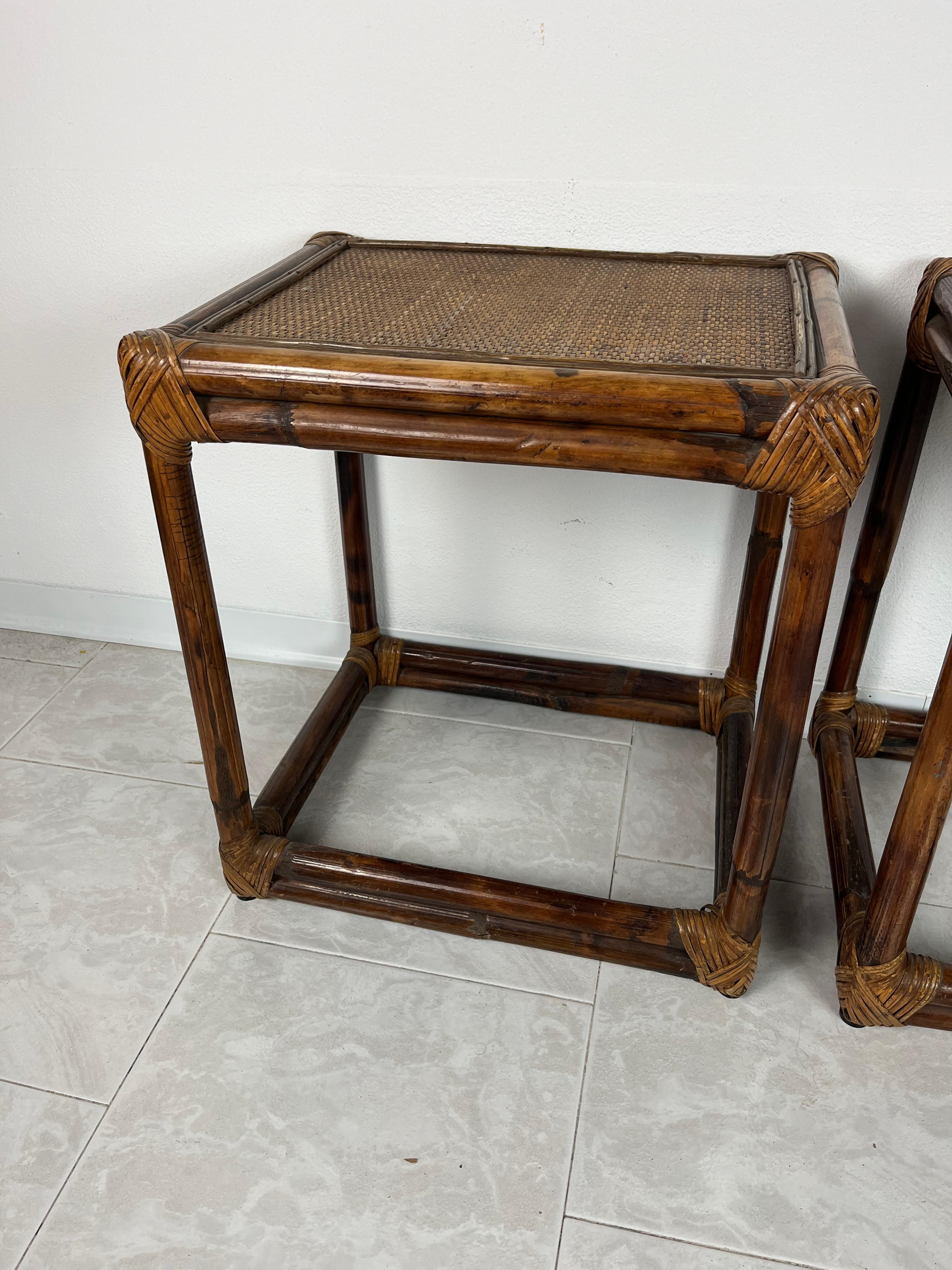 Pair of bamboo bedside tables, Italy, 1960s
Found in a Sicilian noble villa, they are in good condition.
Small defects and signs of aging.