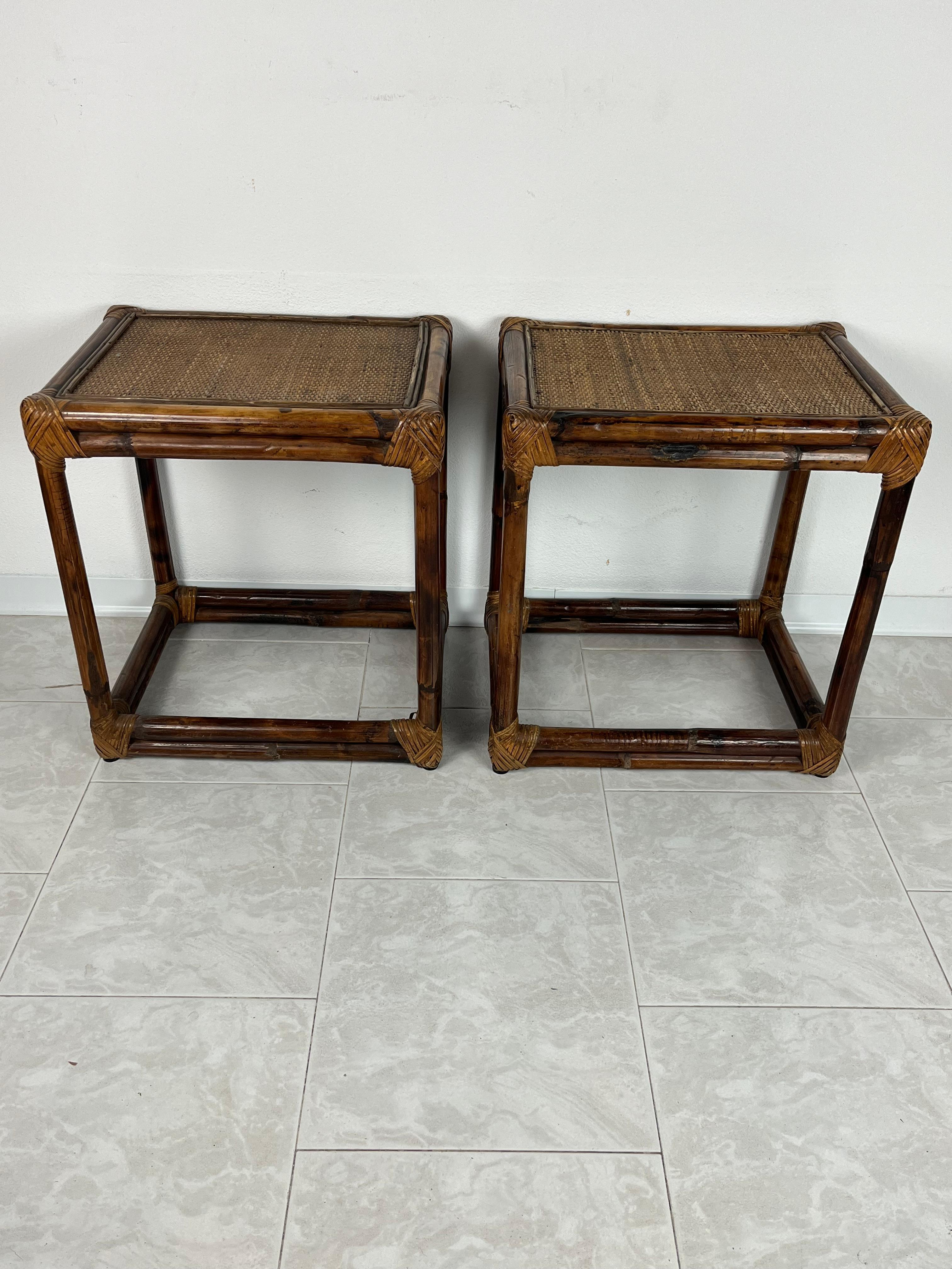 Other Pair of Bamboo Bedside Tables, Italy, 1960s For Sale
