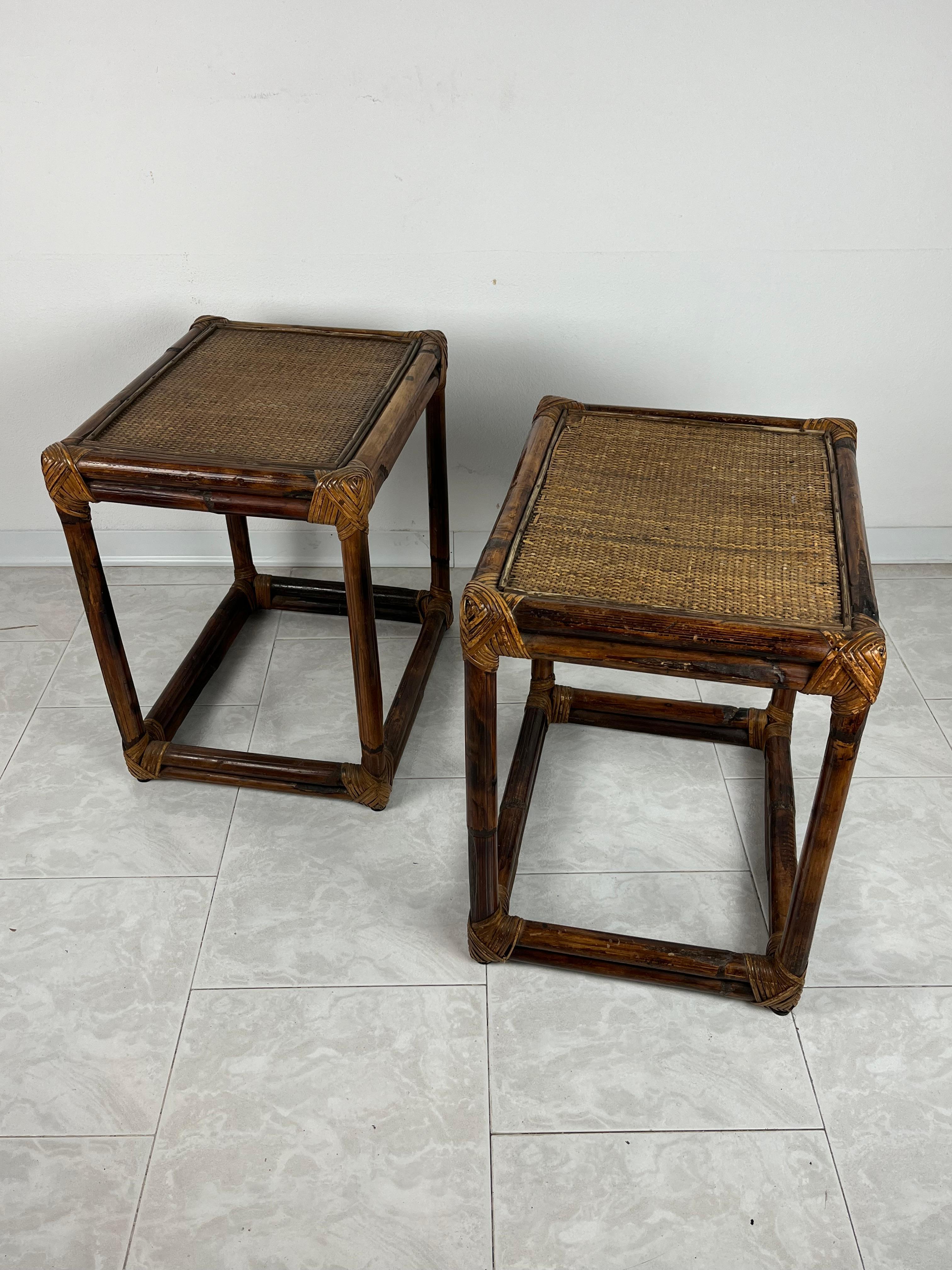 Pair of Bamboo Bedside Tables, Italy, 1960s For Sale 1