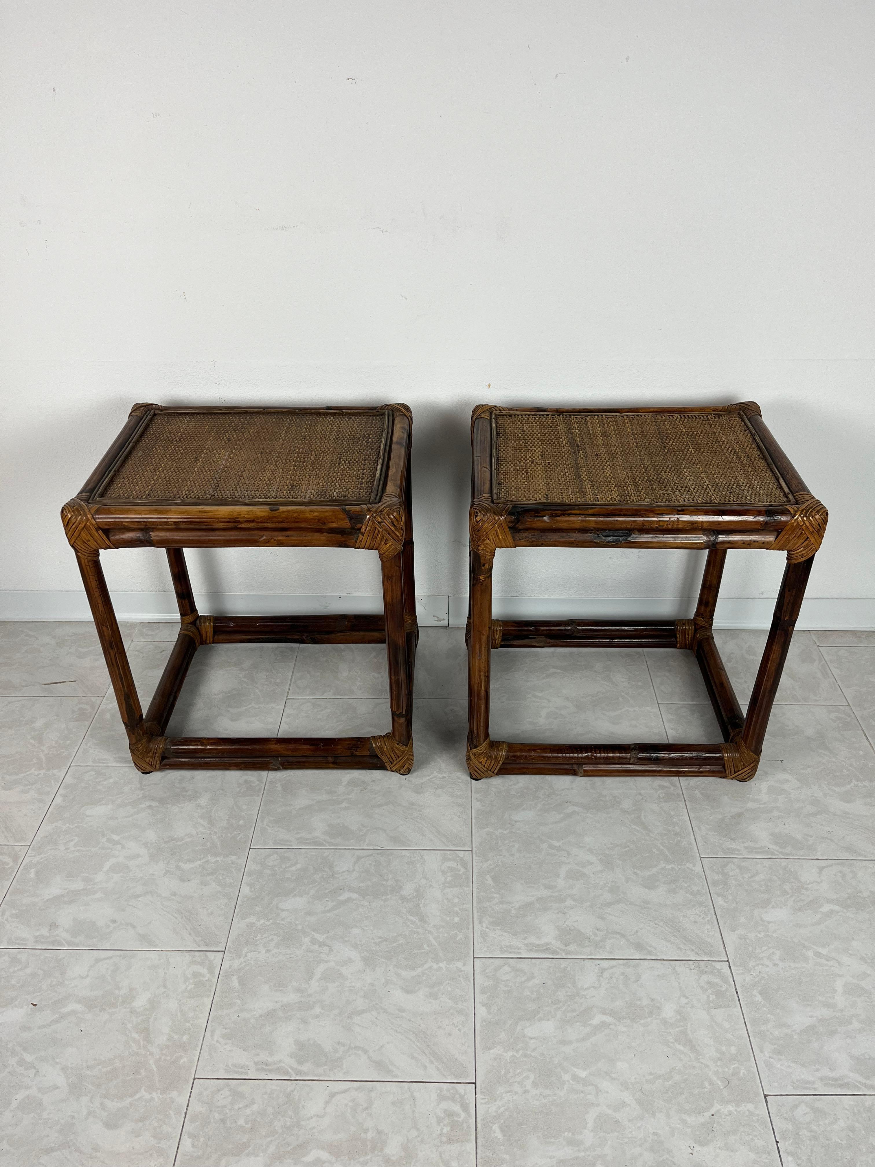 Pair of Bamboo Bedside Tables, Italy, 1960s For Sale 2