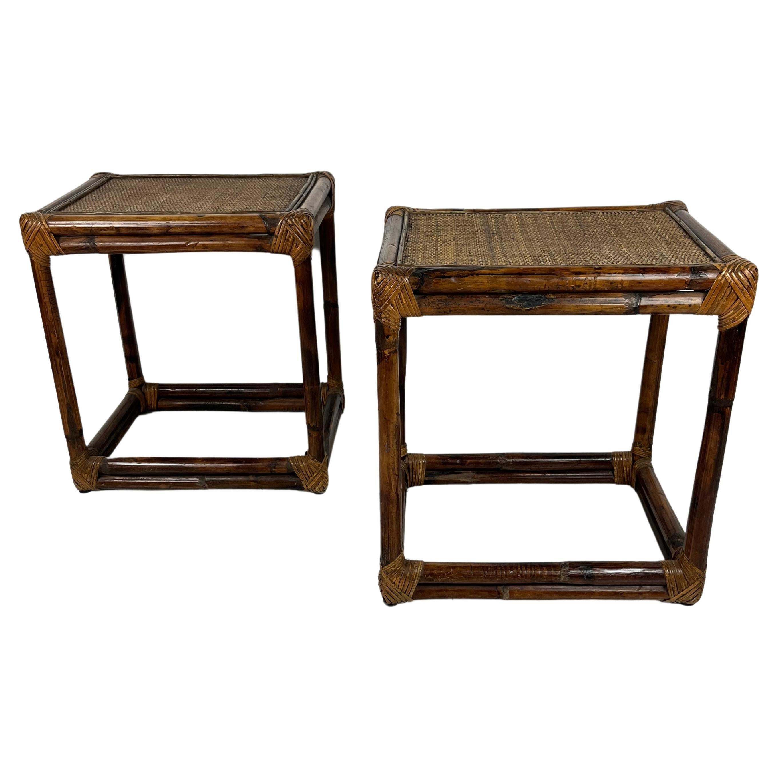 Pair of Bamboo Bedside Tables, Italy, 1960s For Sale