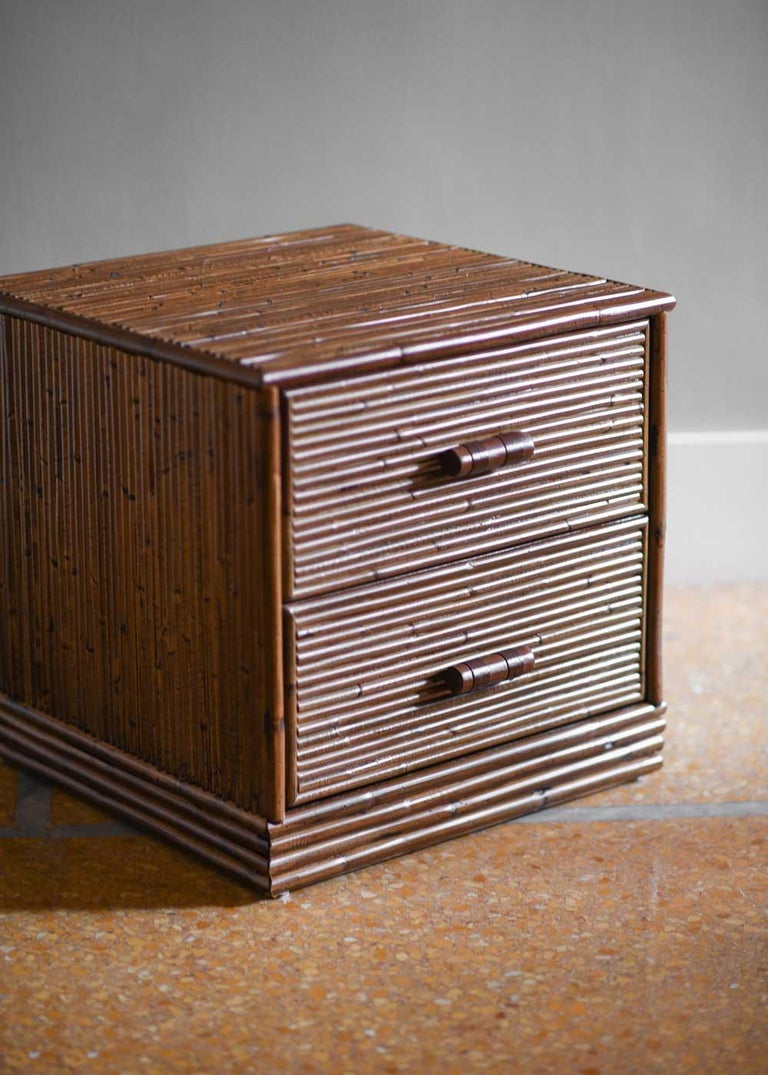 Pair of Bamboo Bedside Tables with Leather Bindings 'Set of 2' For Sale