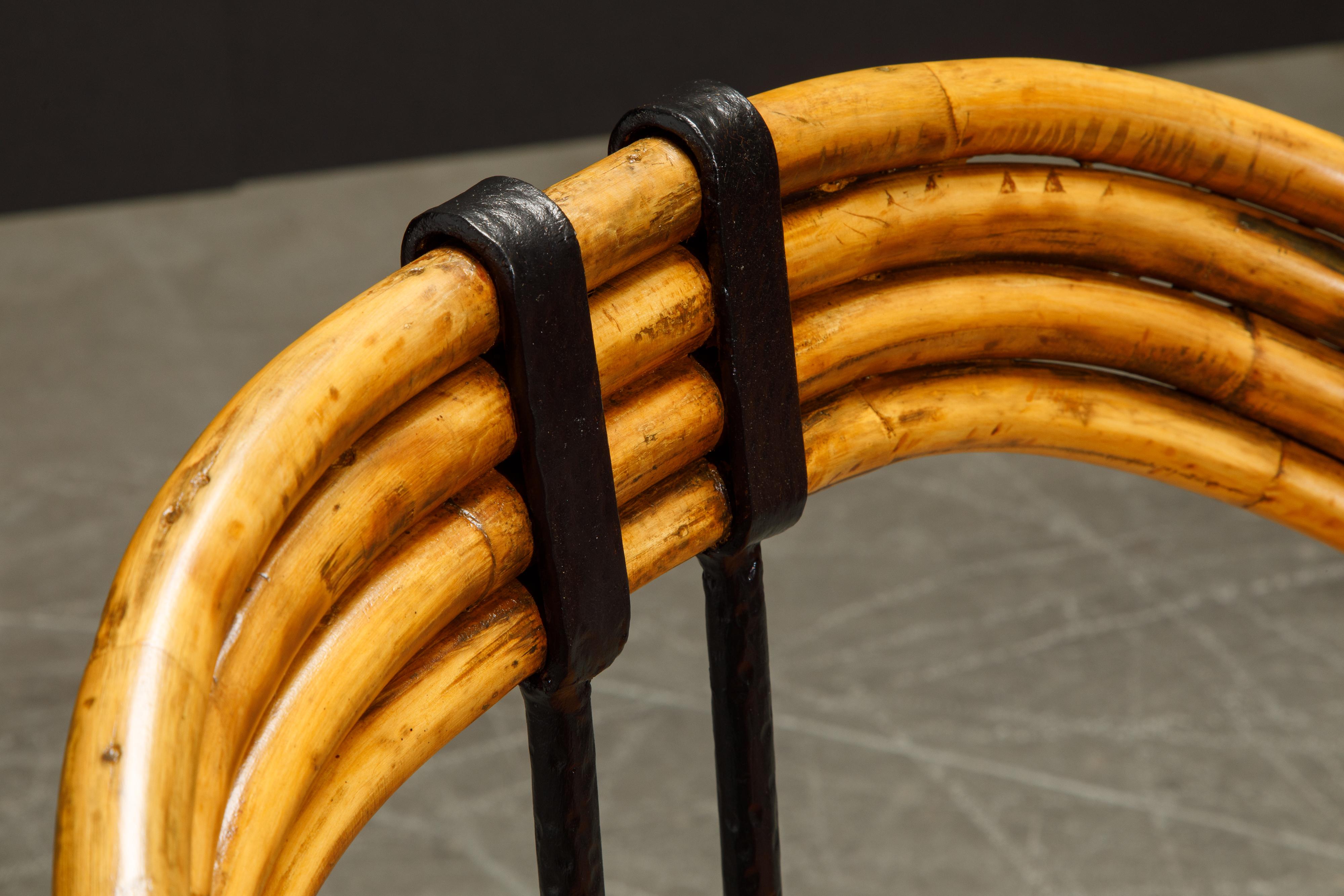 Pair of Bamboo, Black Iron and Rattan French Modernist Armchairs, circa 1940s 10