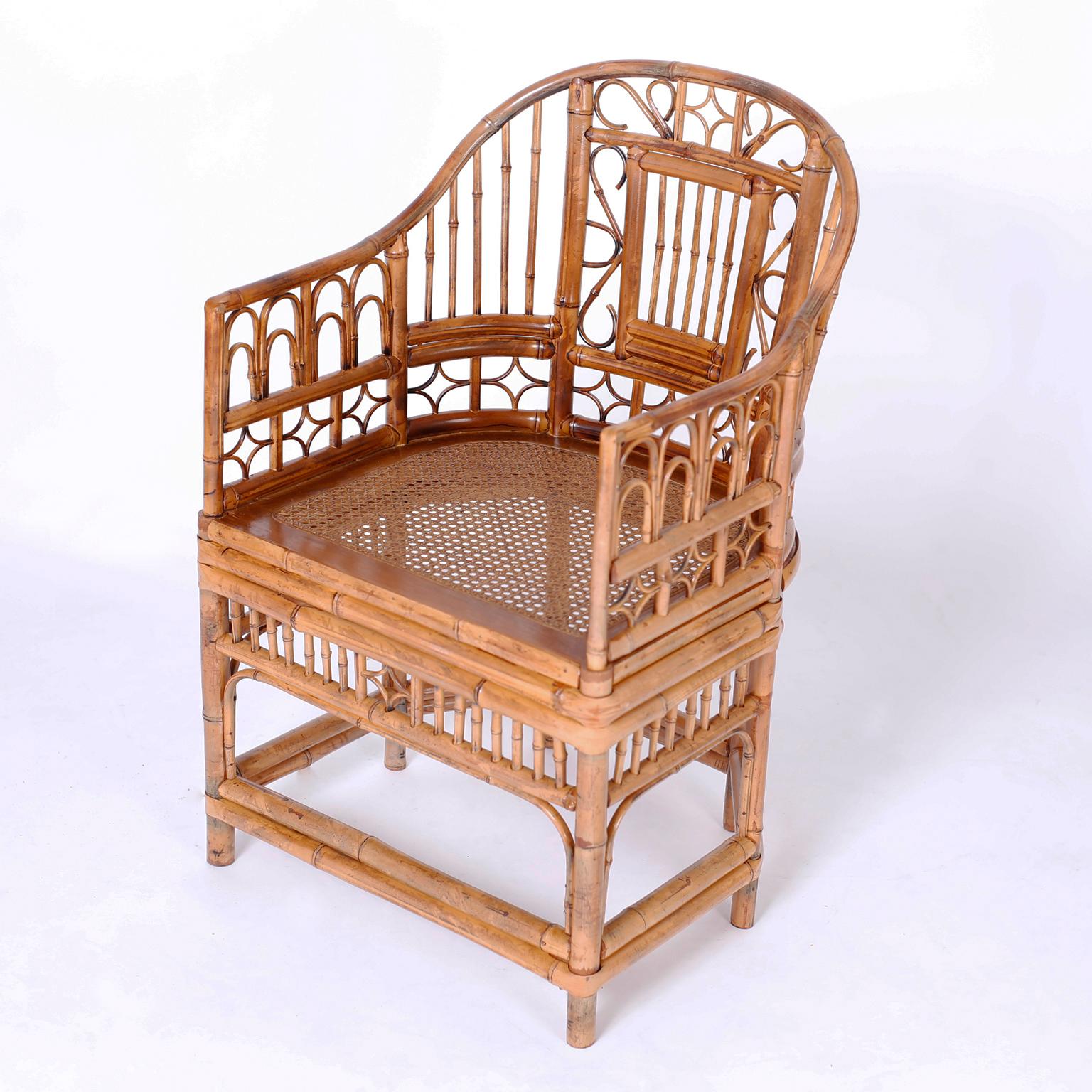 British Colonial Pair of Bamboo Brighton Pavilion Chairs