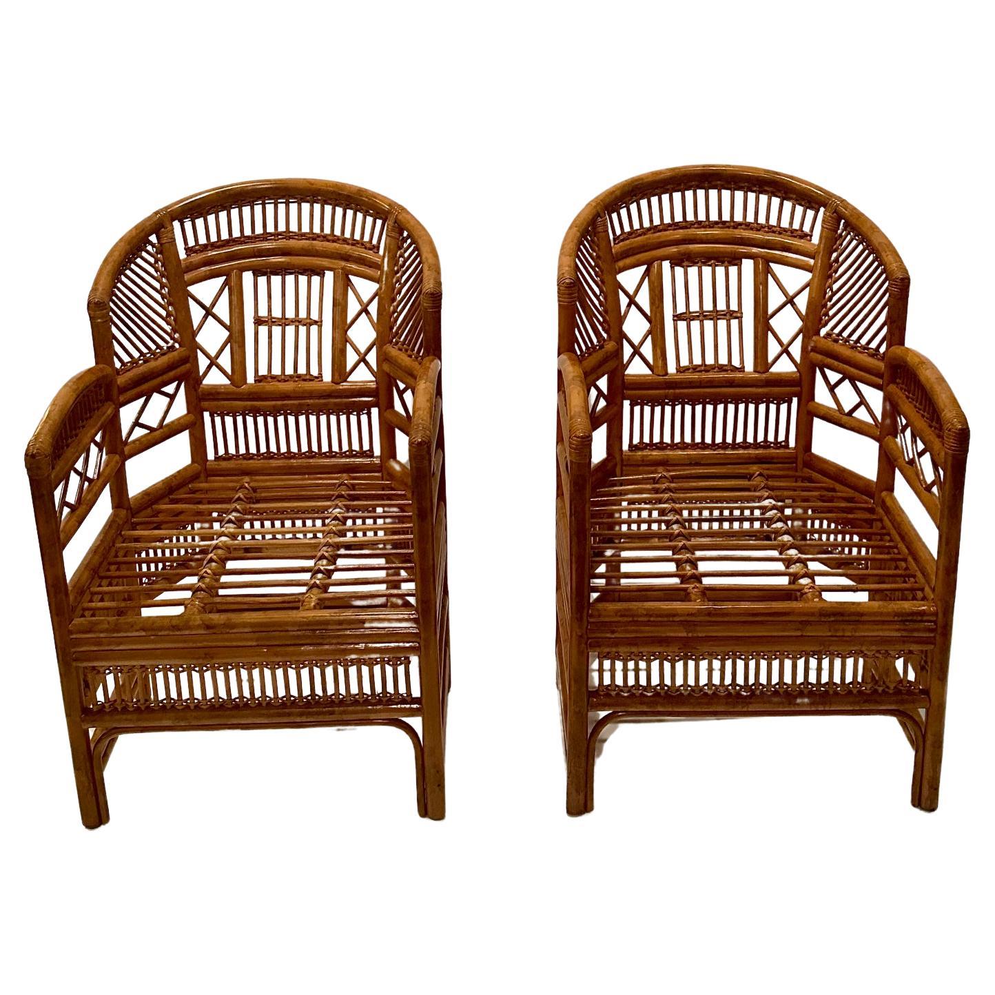 Classic bamboo club or armchairs having upholstered removeable seat cushions.
Arm height 26