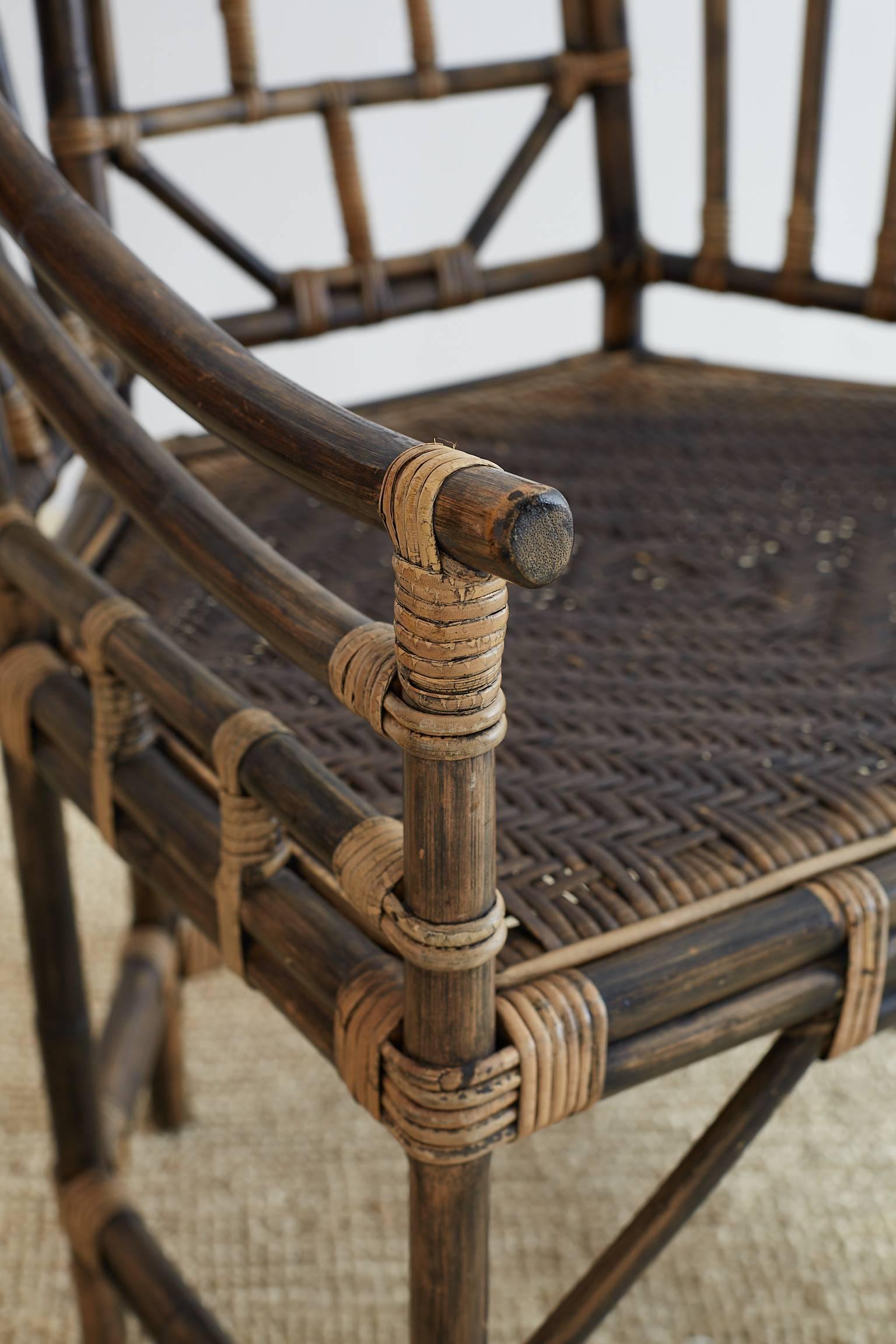 Pair of Bamboo Brighton Pavilion Style Barrel Chairs 1