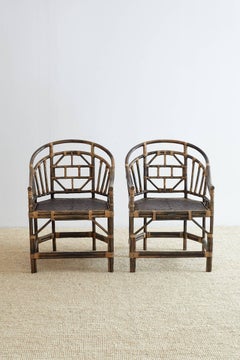 Pair of Bamboo Brighton Pavilion Style Barrel Chairs