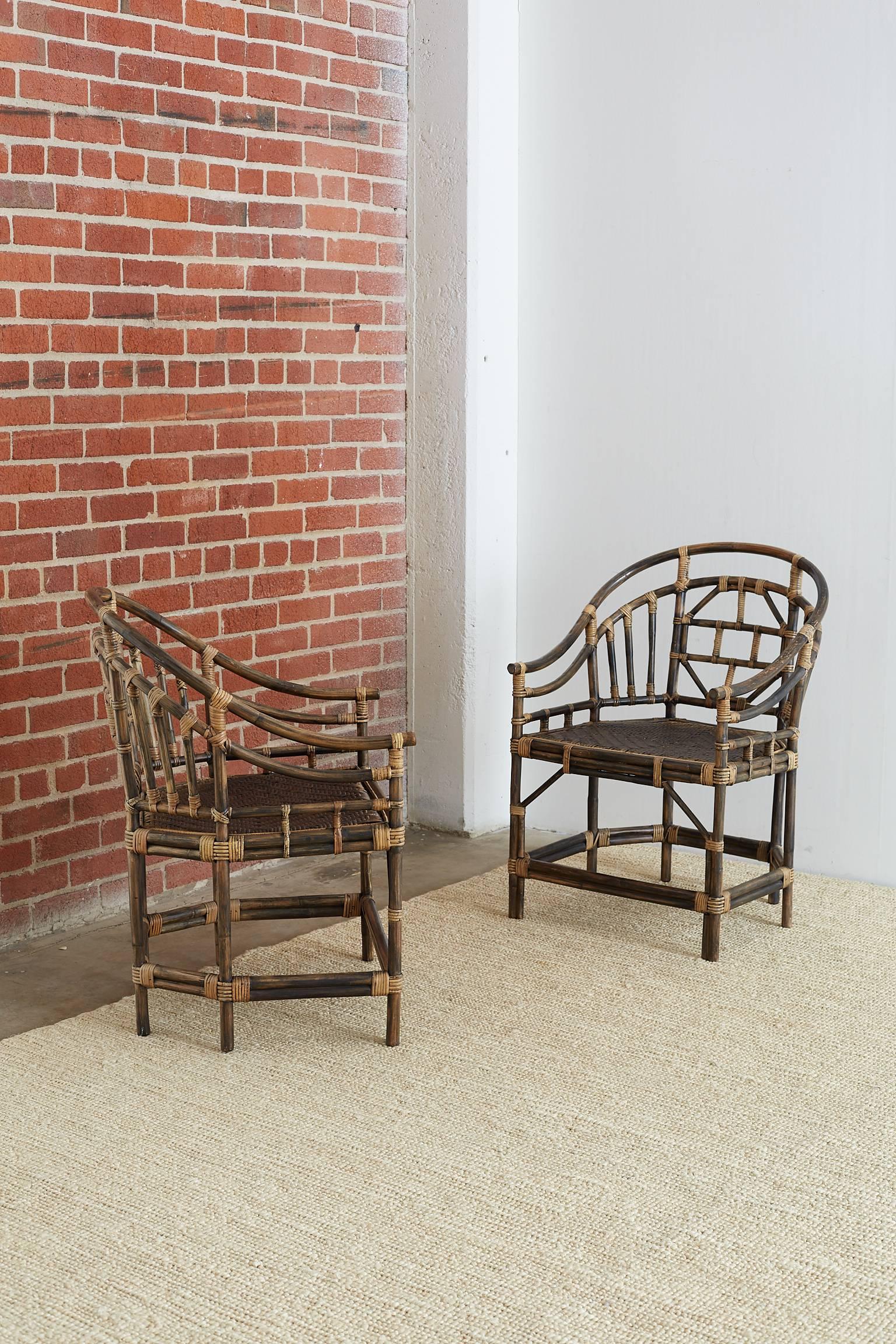 Pair of Bamboo Brighton Pavilion Style Barrel Chairs 11