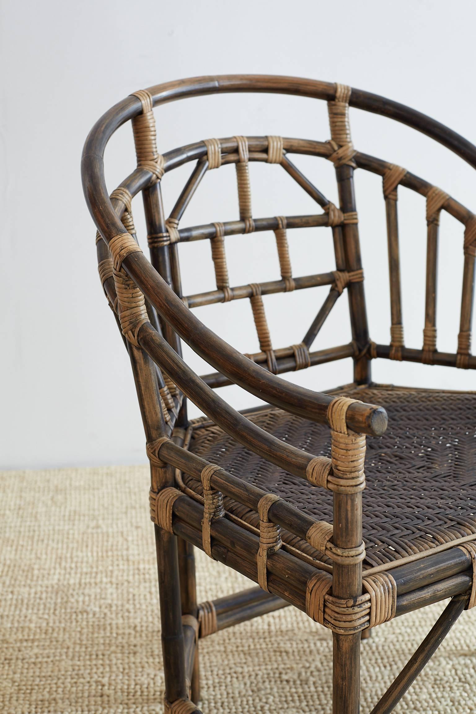 Pair of Bamboo Brighton Pavilion Style Barrel Chairs In Good Condition In Rio Vista, CA