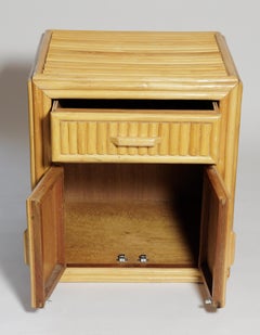 Pair of Bamboo Cabinets with Drawer and Doors