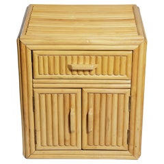 Retro Pair of Bamboo Cabinets with Drawer and Doors