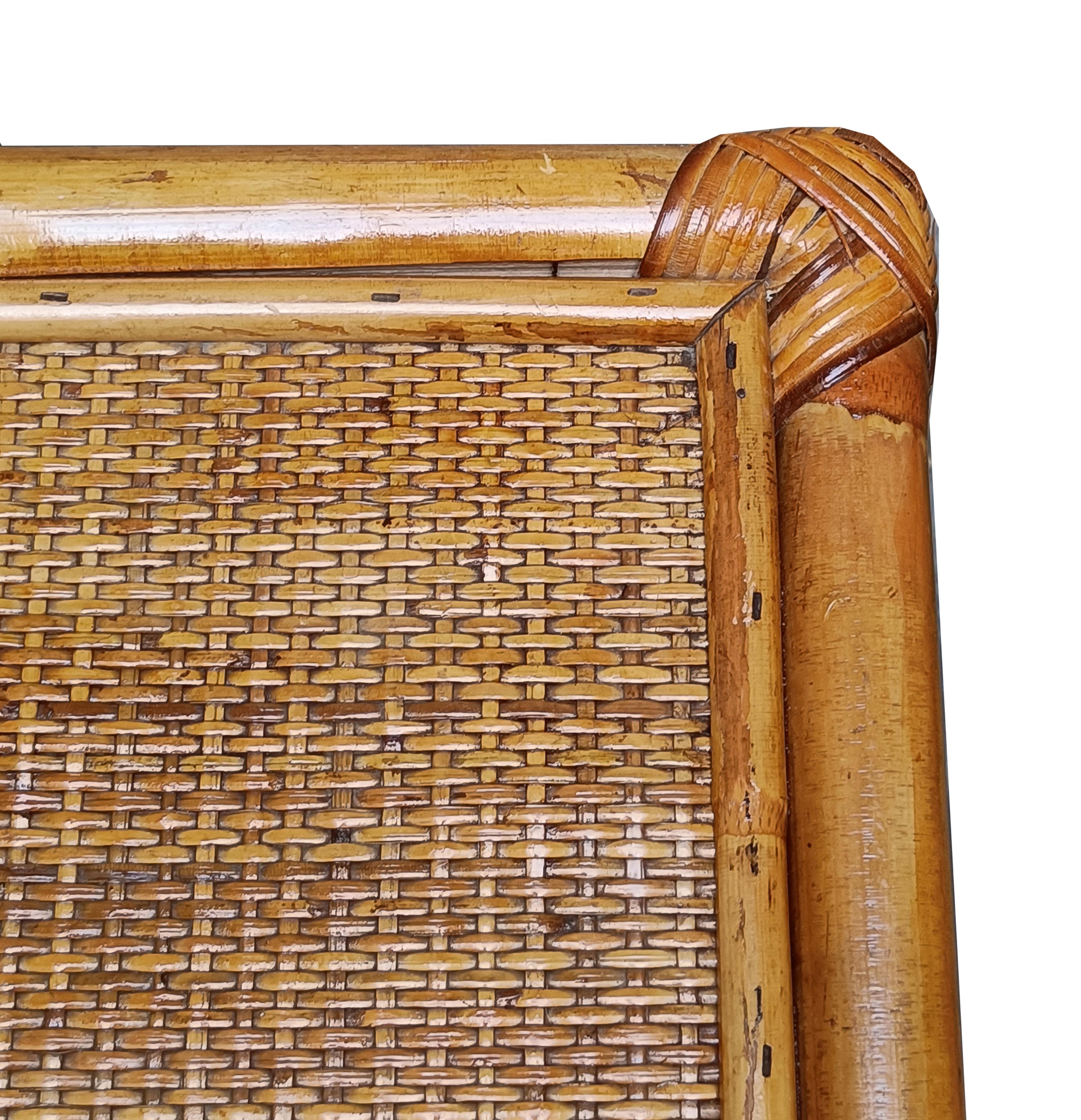 Pair of Bamboo Cane and Rattan Italian Bedside Tables, 1970s 1