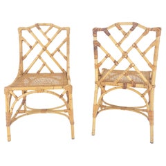 Pair of Bamboo Cane Seats McGuire Style Side Chairs Mid Century Modern MINT