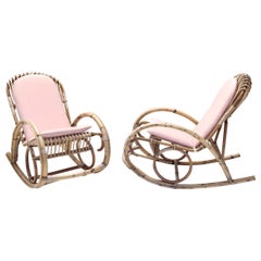Paire de chaises à bascule d'enfants en bambou attribuable à V. Bonacina