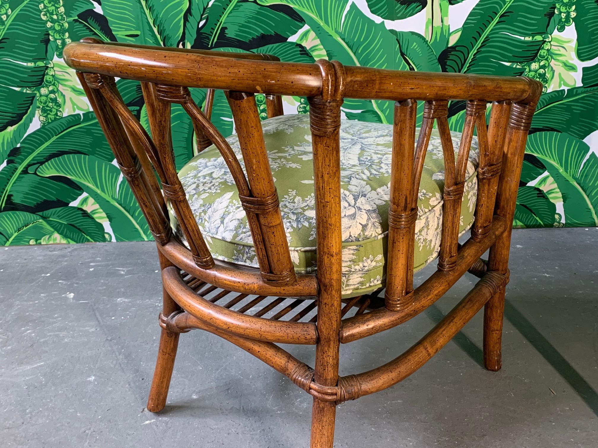 Pair of Bamboo Club Chairs in the Style of McGuire 1