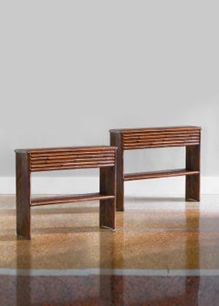 Pair of bamboo consoles with shelf. Molto Editions.