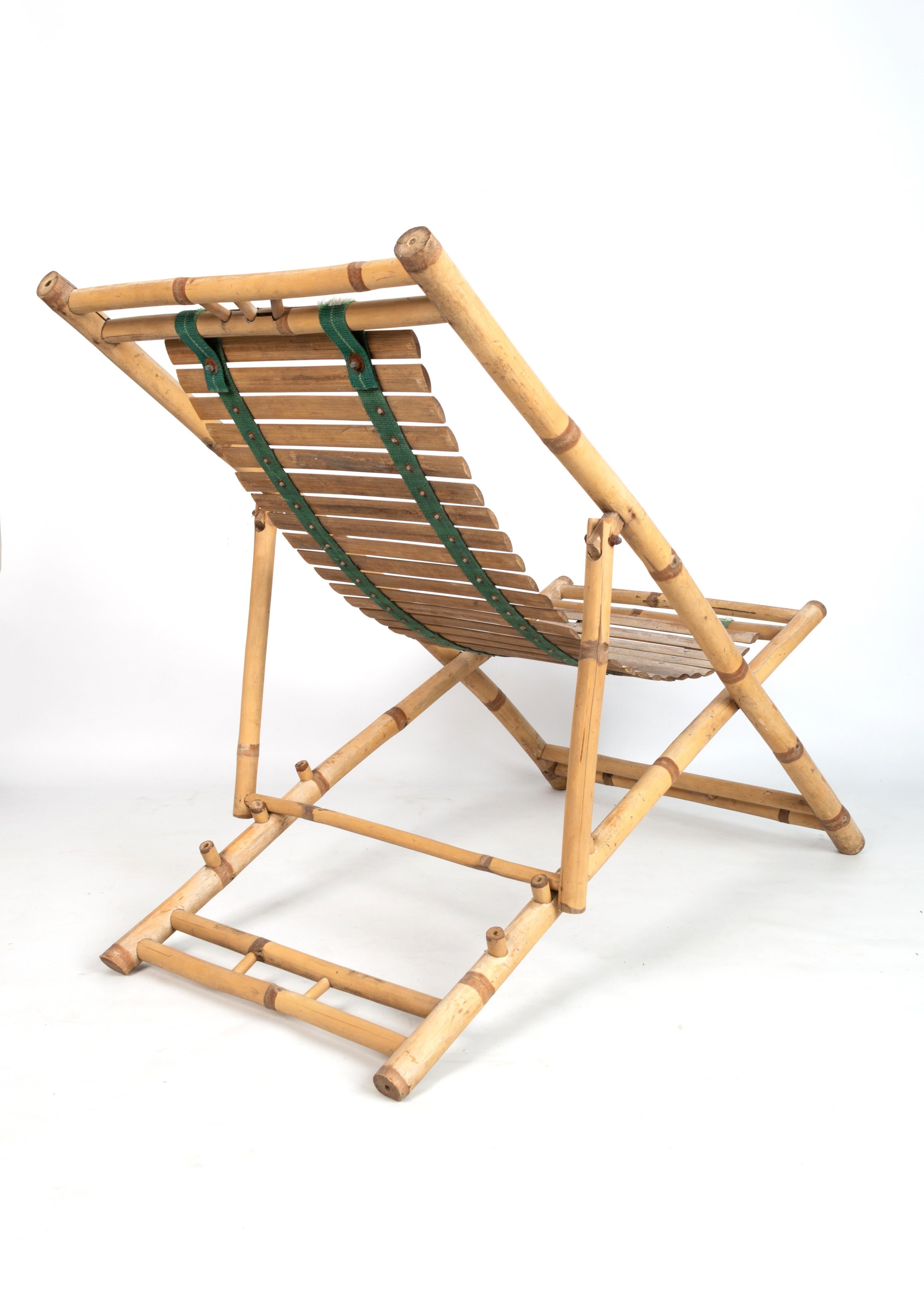 Pair of Bamboo Deck Chairs Sun Loungers C.1980, Italy For Sale 3