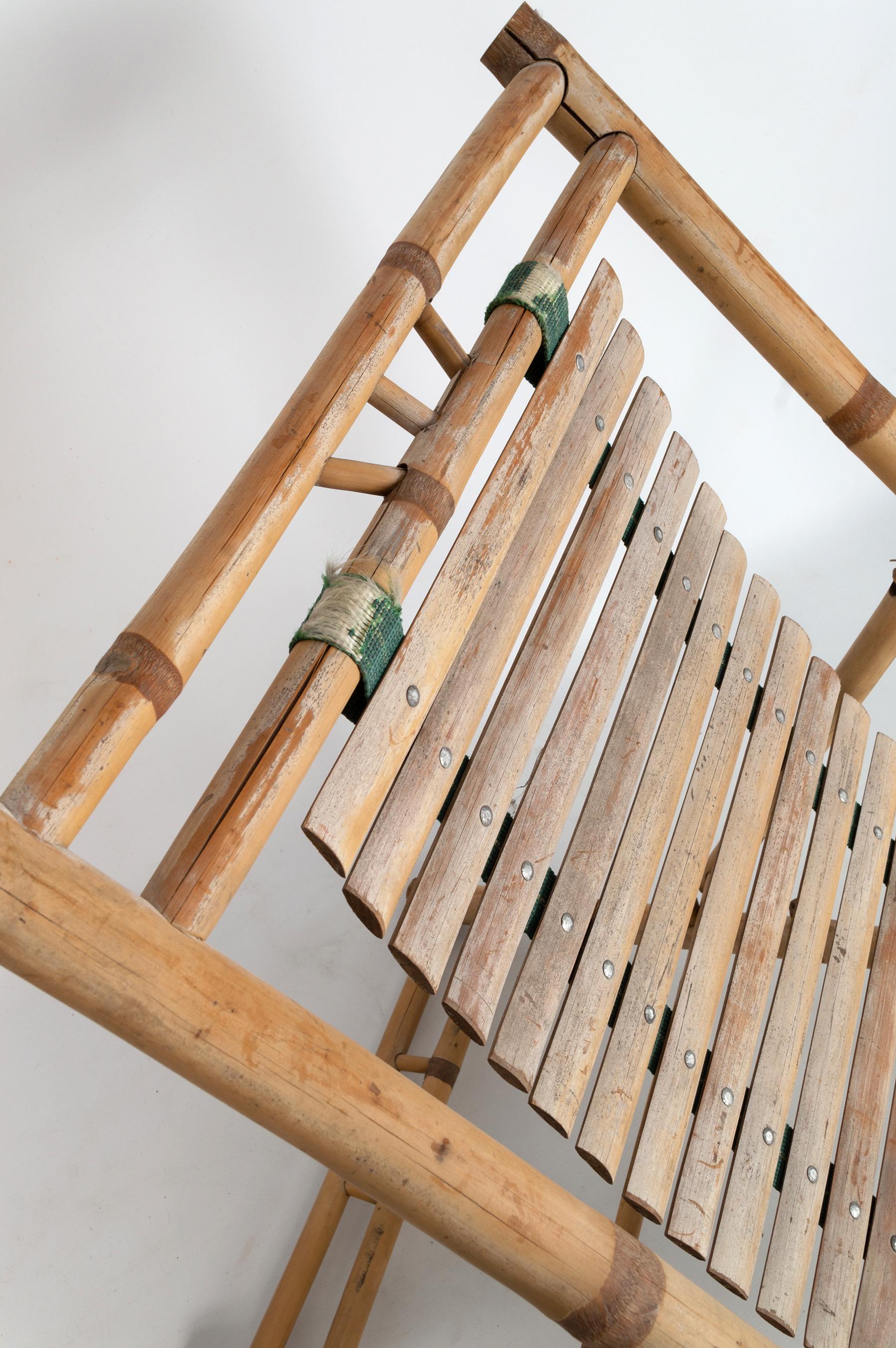 Pair of Bamboo Deck Chairs Sun Loungers C.1980, Italy For Sale 3