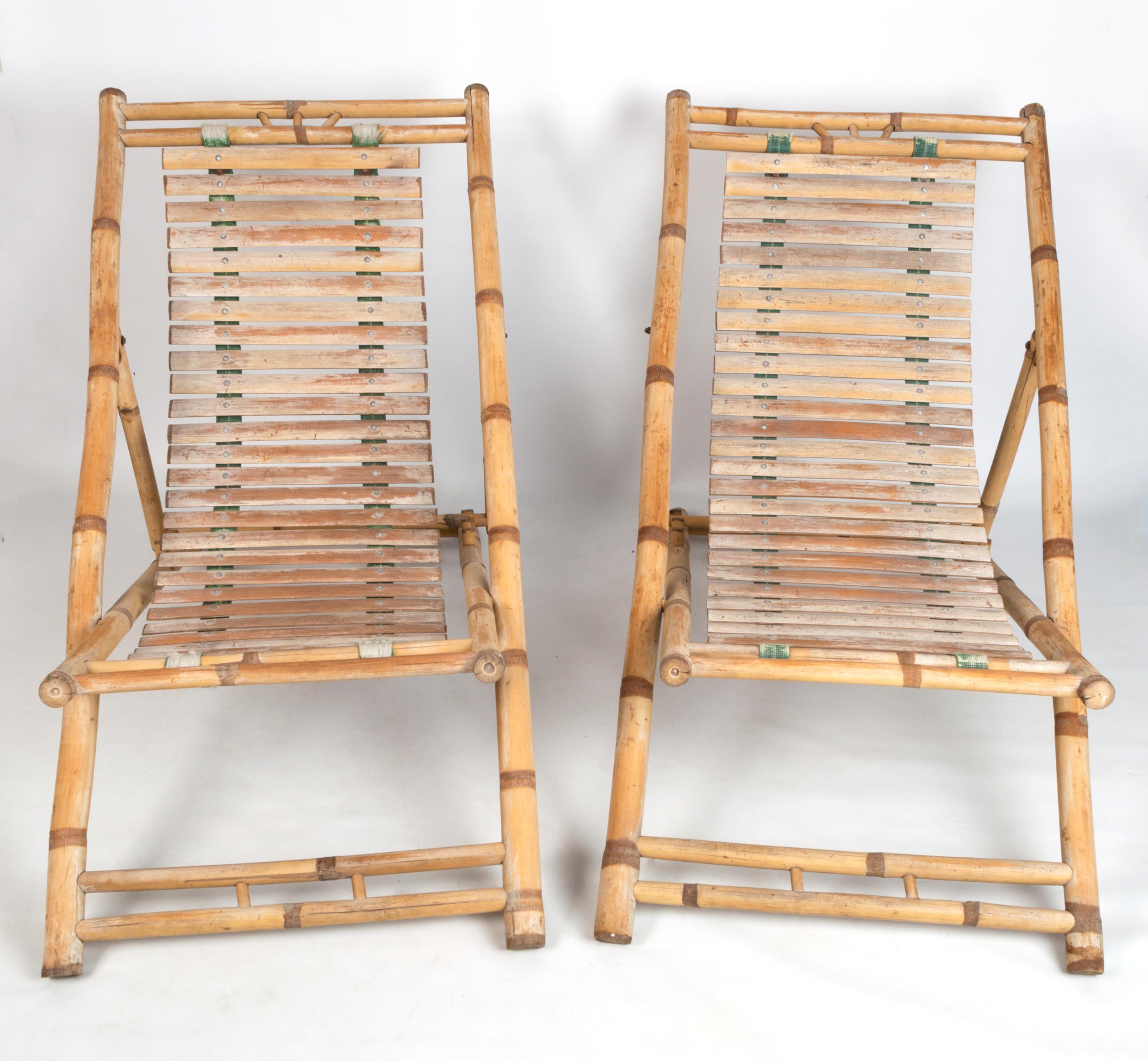 Pair of Bamboo Deck Chairs Sun Loungers C.1980, Italy For Sale 4